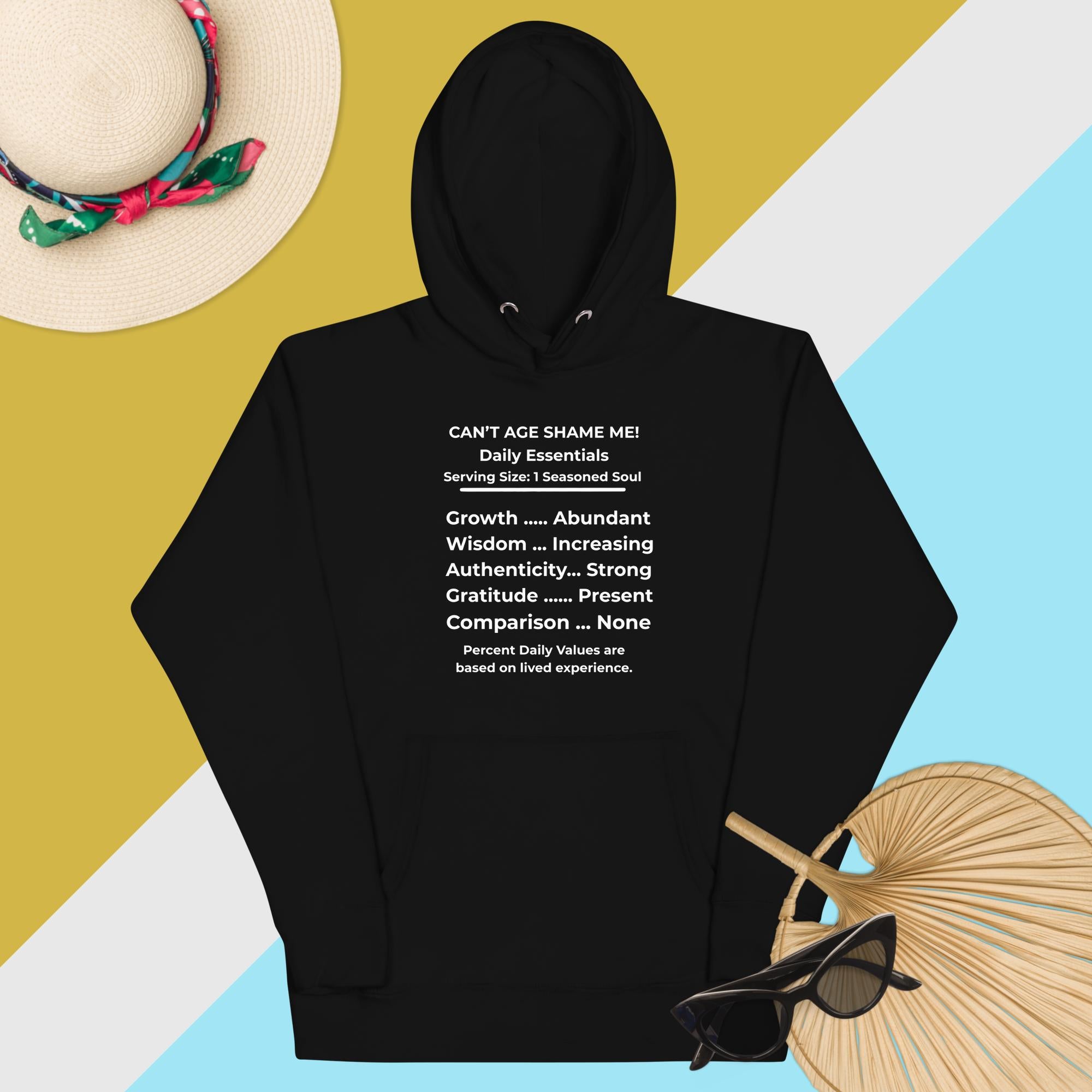 Black Nutrition Facts Hoodie: Zero Comparison (White Text)

