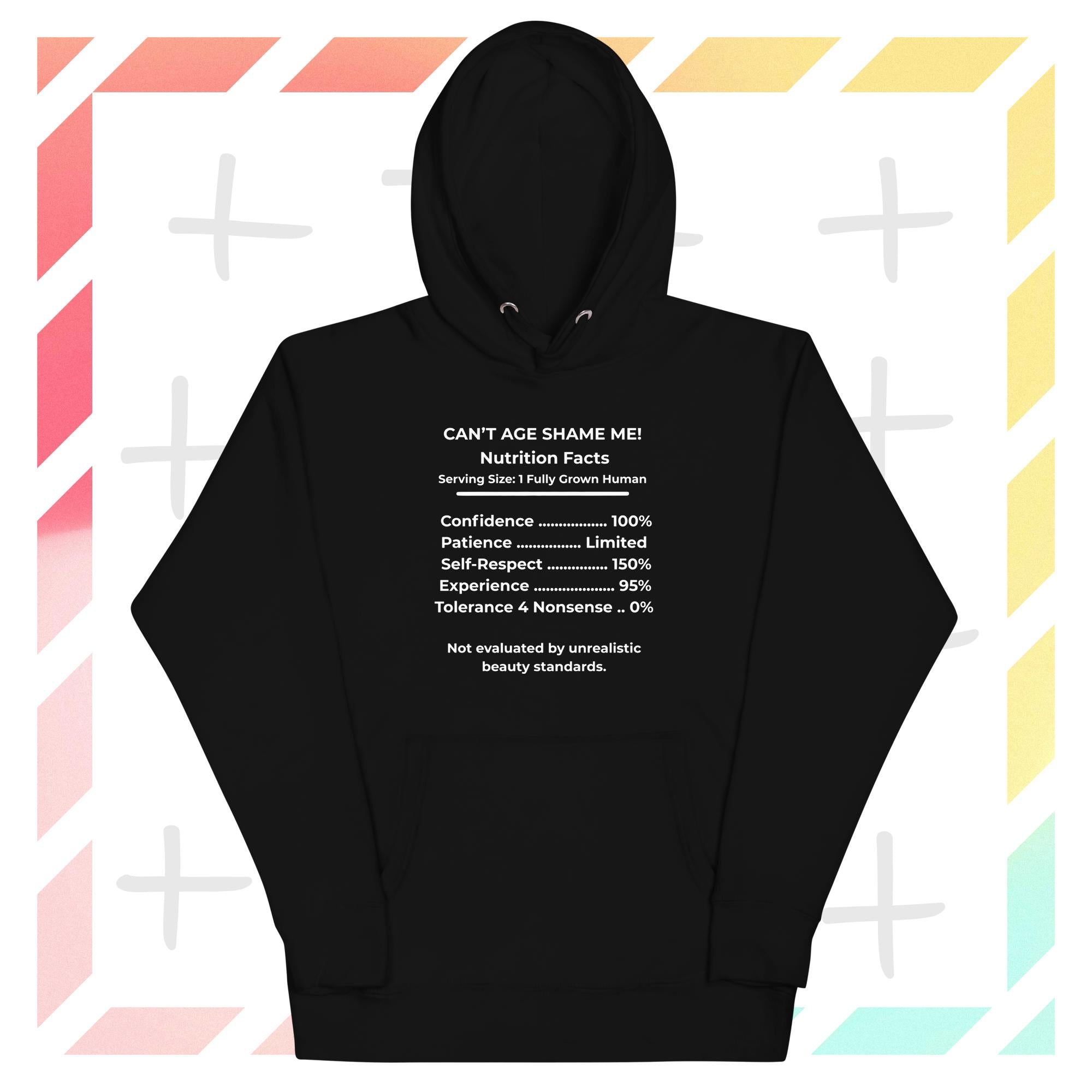 Black Nutrition Facts Hoodie: Zero Nonsense (White Text)

