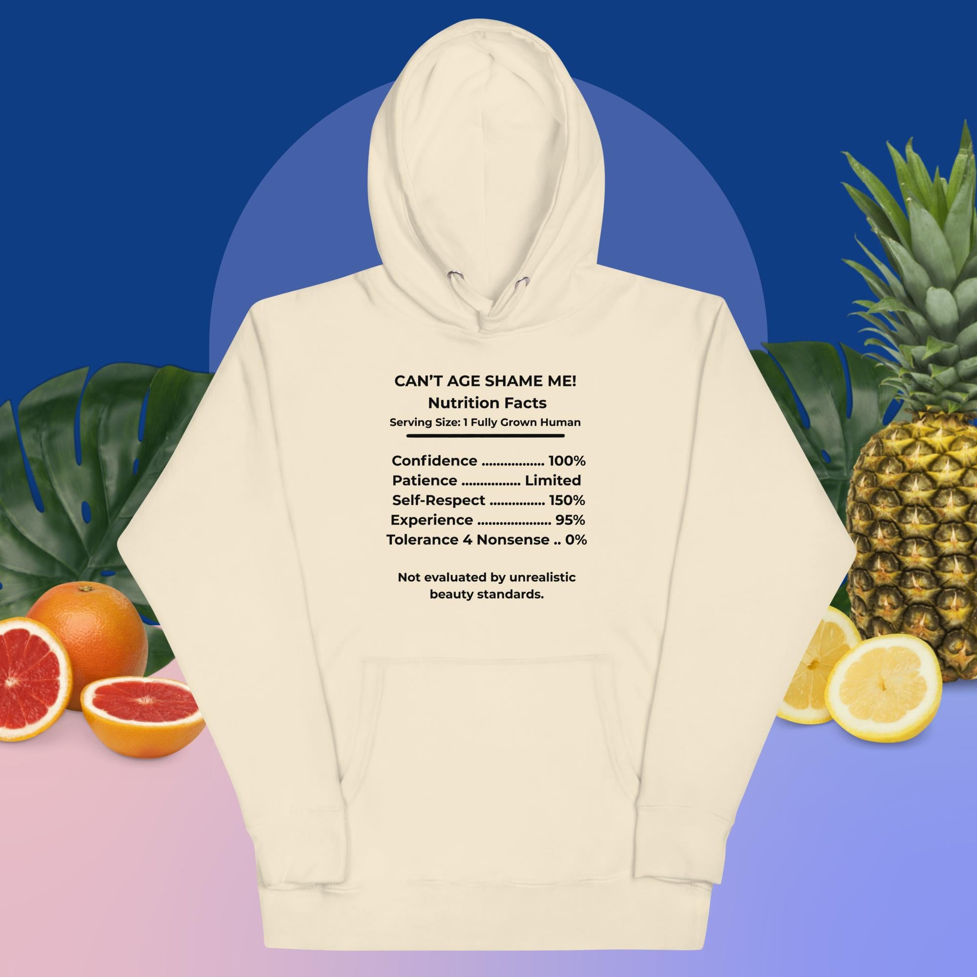 Bone Nutrition Facts Hoodie: Zero Nonsense (Black Text)

