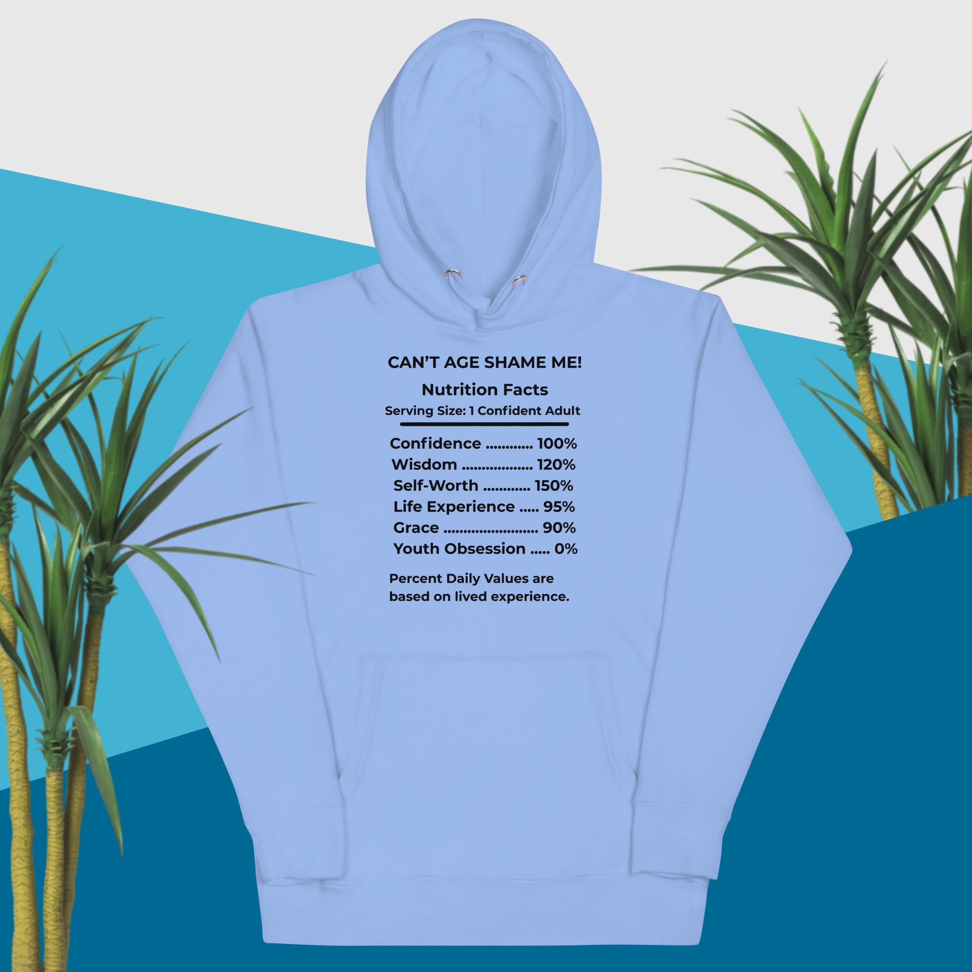 Carolina Blue Nutrition Facts Hoodie: Youth Not Required (Black Text)