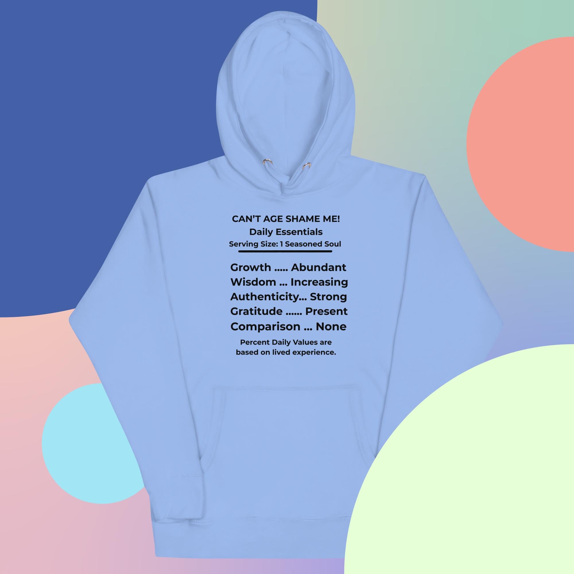 Carbon Blue Nutrition Facts Hoodie: Zero Comparison (Black Text)

