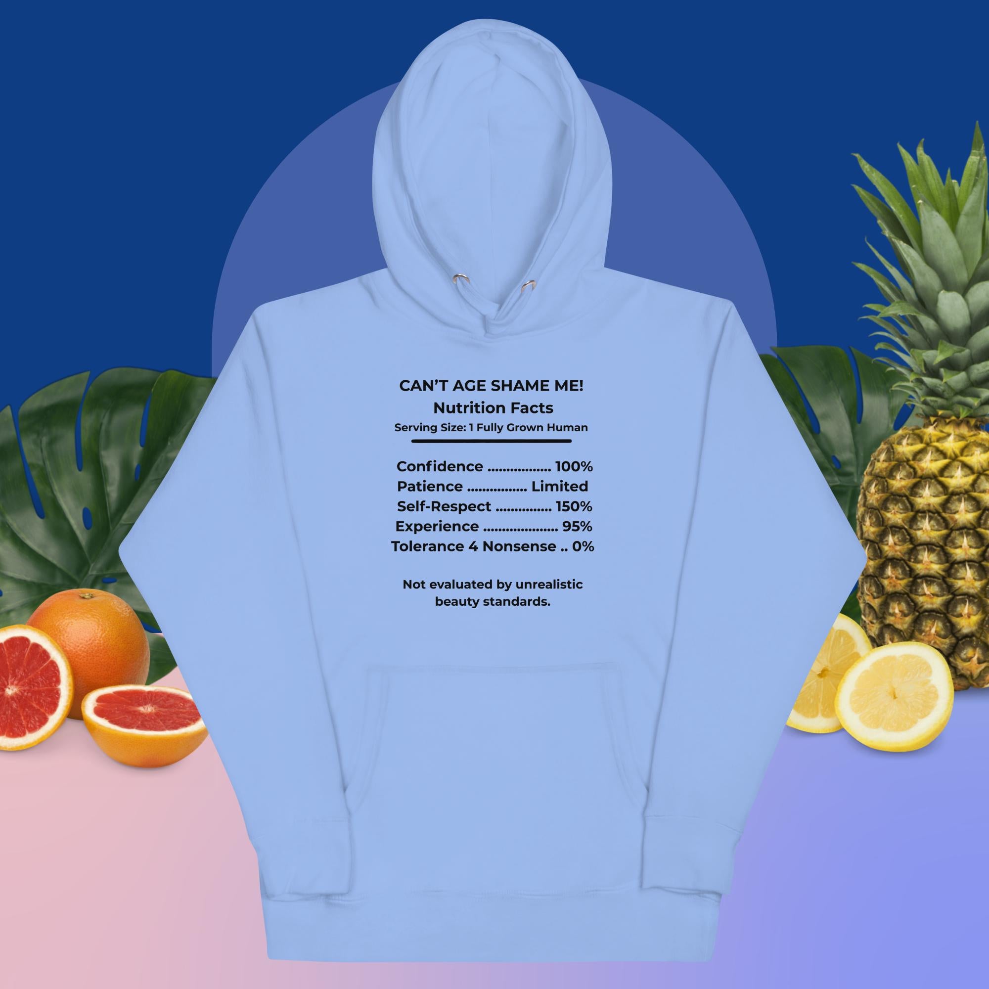 Carolina Blue Nutrition Facts Hoodie: Zero Nonsense (Black Text)

