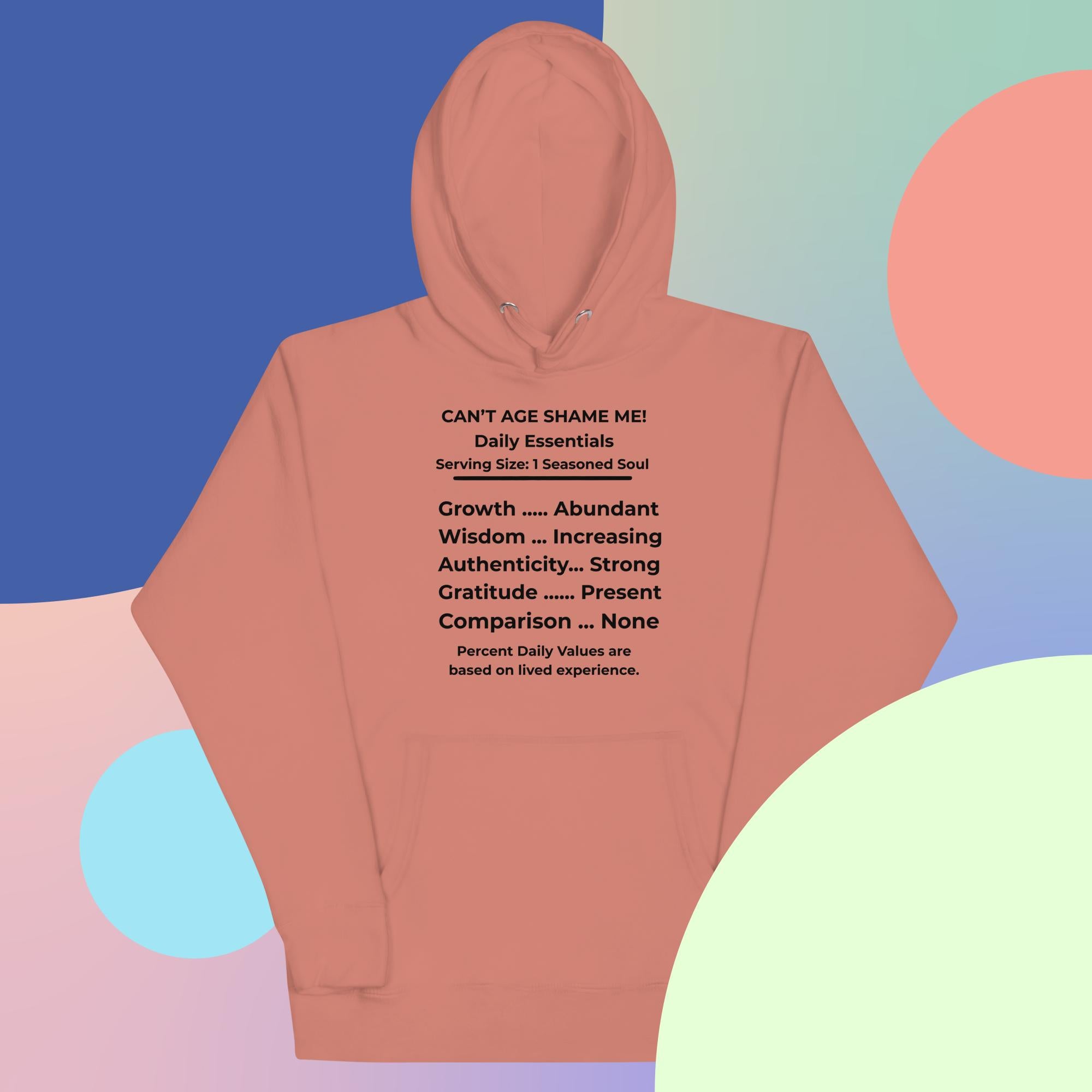 Dusty Rose Nutrition Facts Hoodie: Zero Comparison (Black Text)

