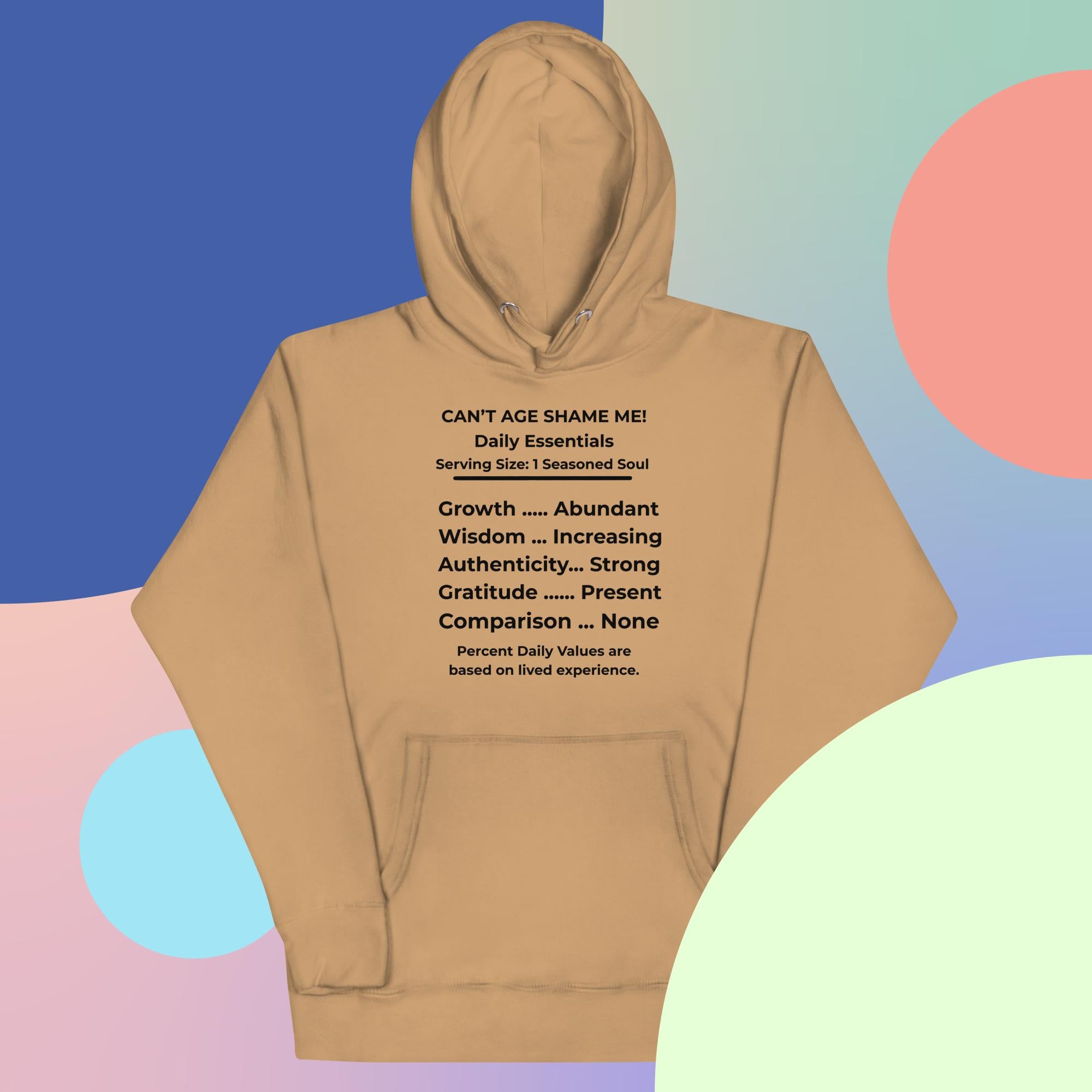 Khaki Nutrition Facts Hoodie: Zero Comparison (Black Text)

