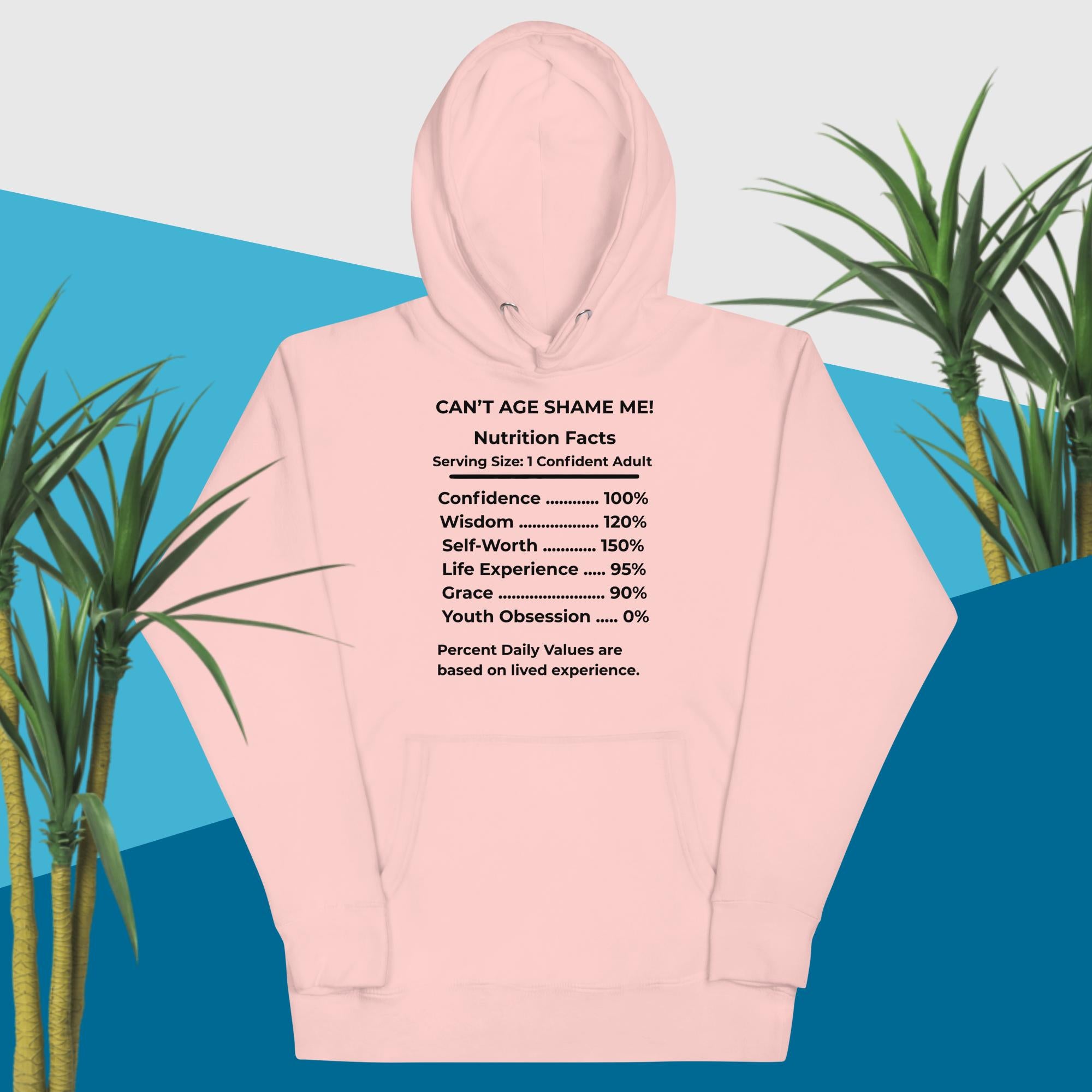Light pink  Nutrition Facts Hoodie: Youth Not Required (Black Text)