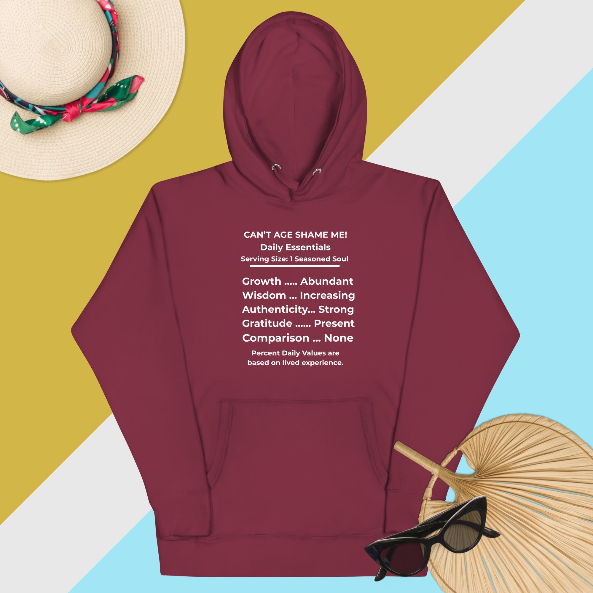 Maroon Nutrition Facts Hoodie: Zero Comparison (White Text)

