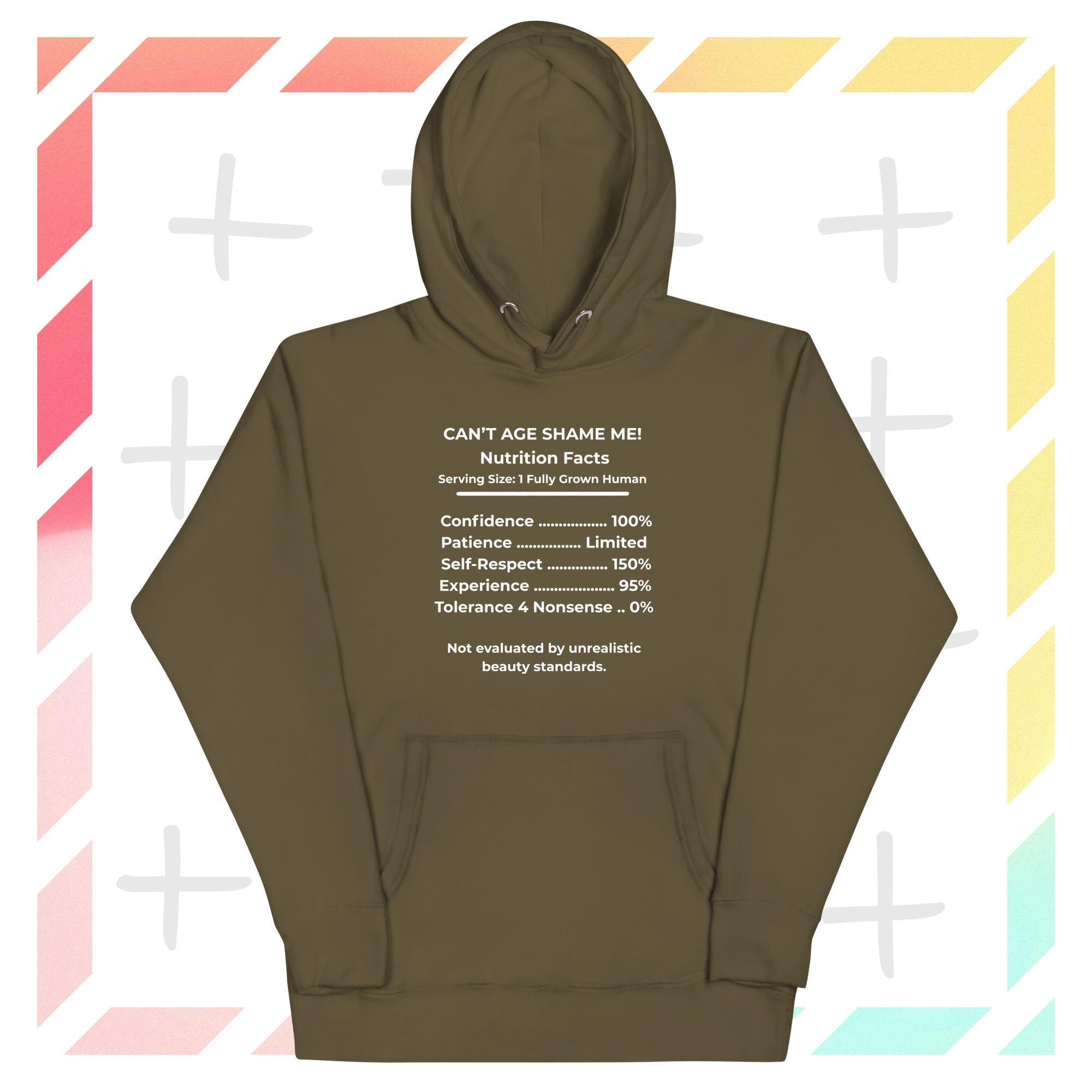 Military Green Nutrition Facts Hoodie: Zero Nonsense (White Text)


