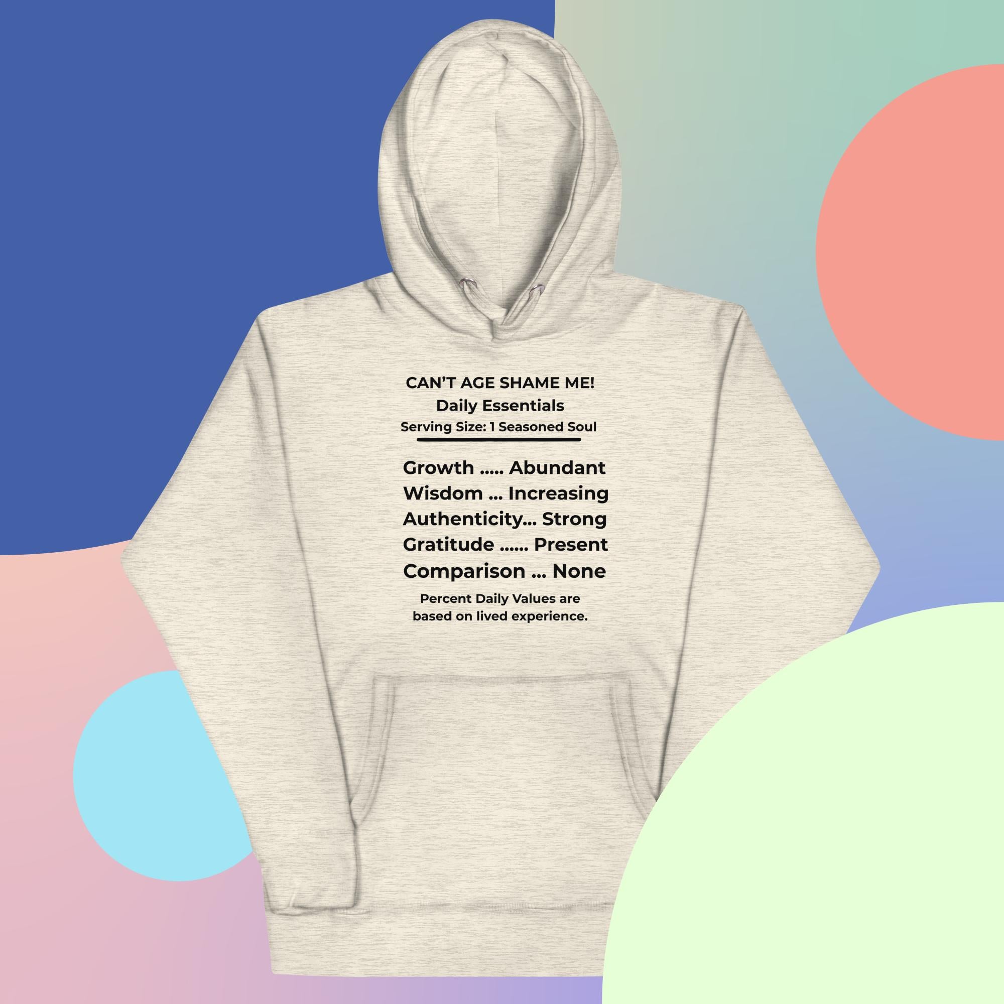 Oatmeal Heather Nutrition Facts Hoodie: Zero Comparison (Black Text)

