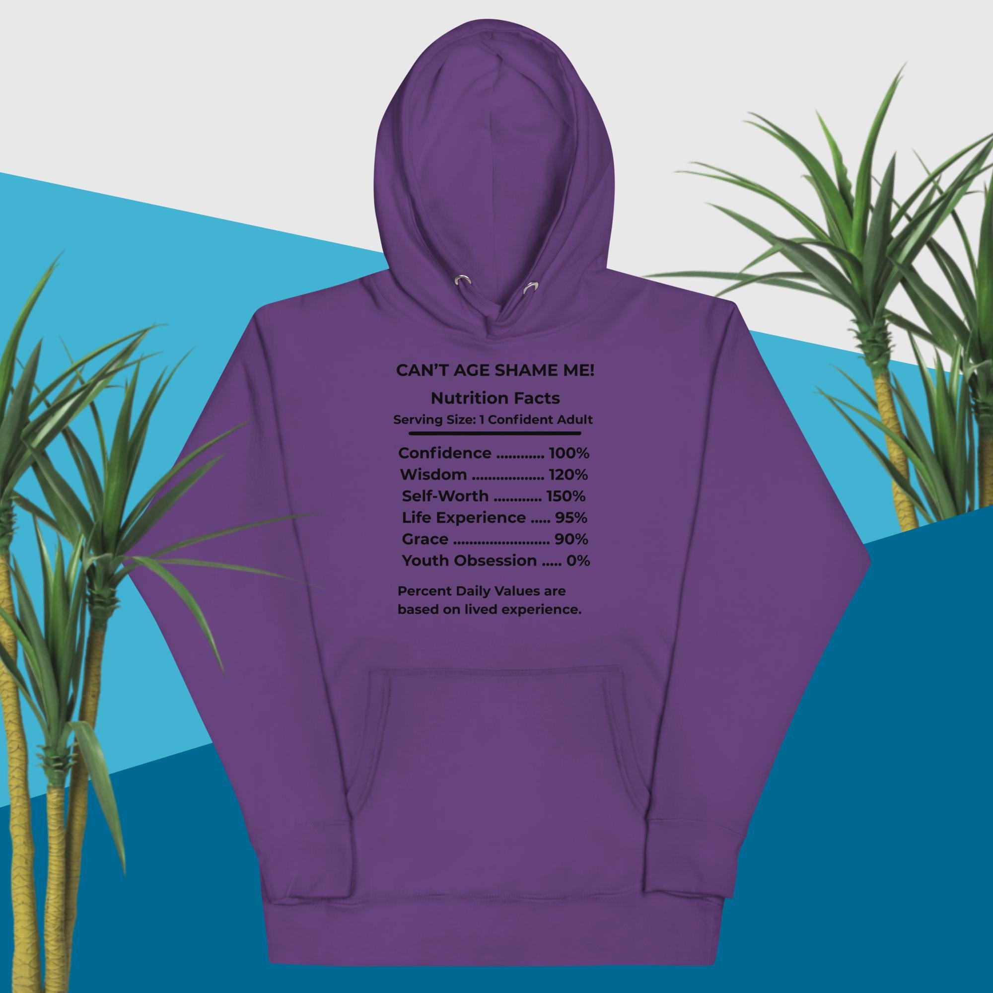Purple  Nutrition Facts Hoodie:  Youth Not Required (Black Text)
