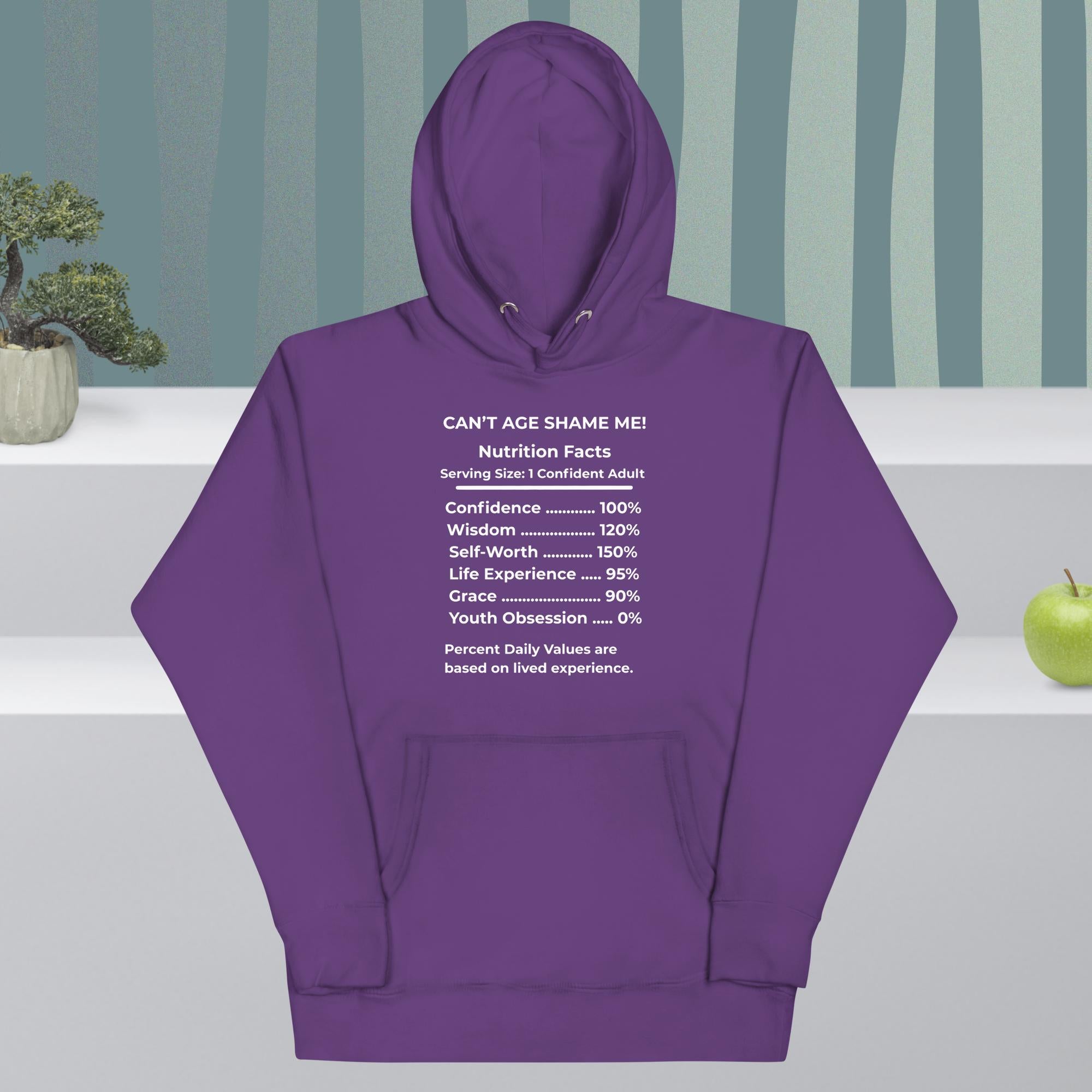 Purple  Nutrition Facts Hoodie: Youth Not Required  (white text)