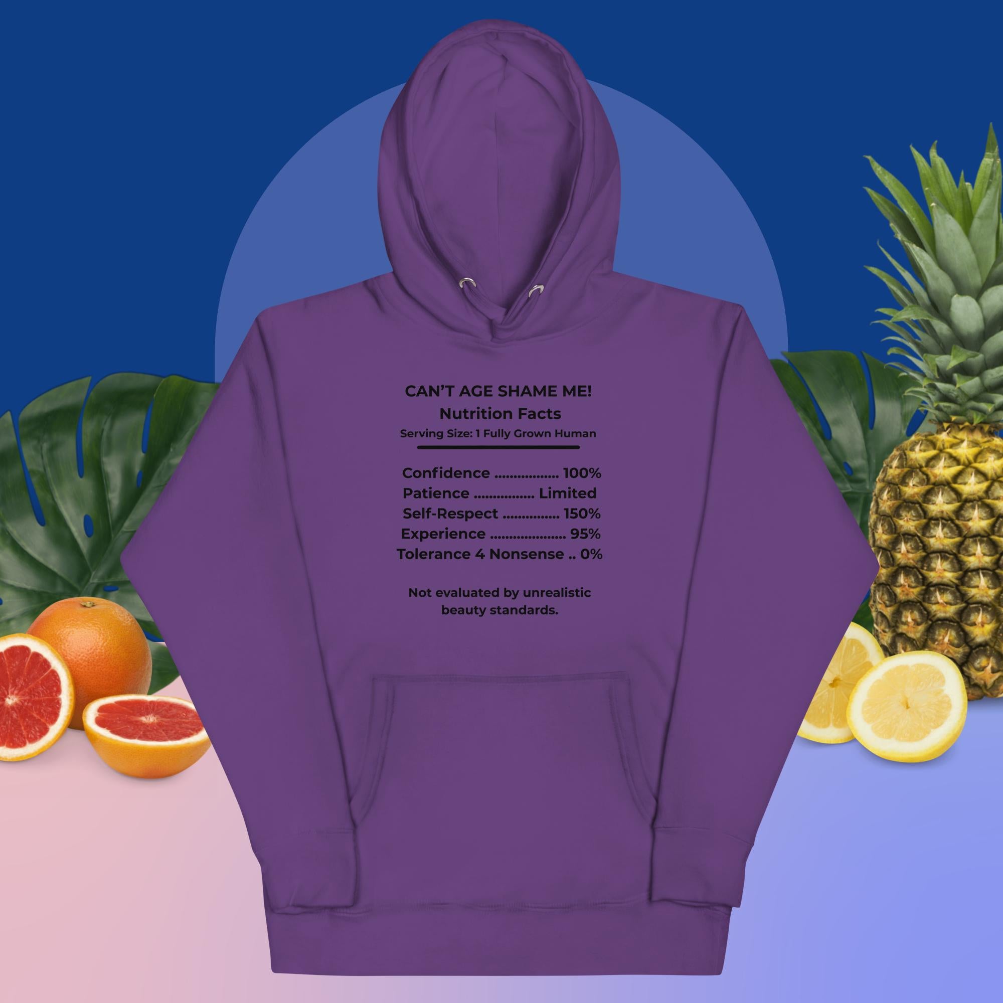 Purple Nutrition Facts Hoodie: Zero Nonsense (Black Text)

