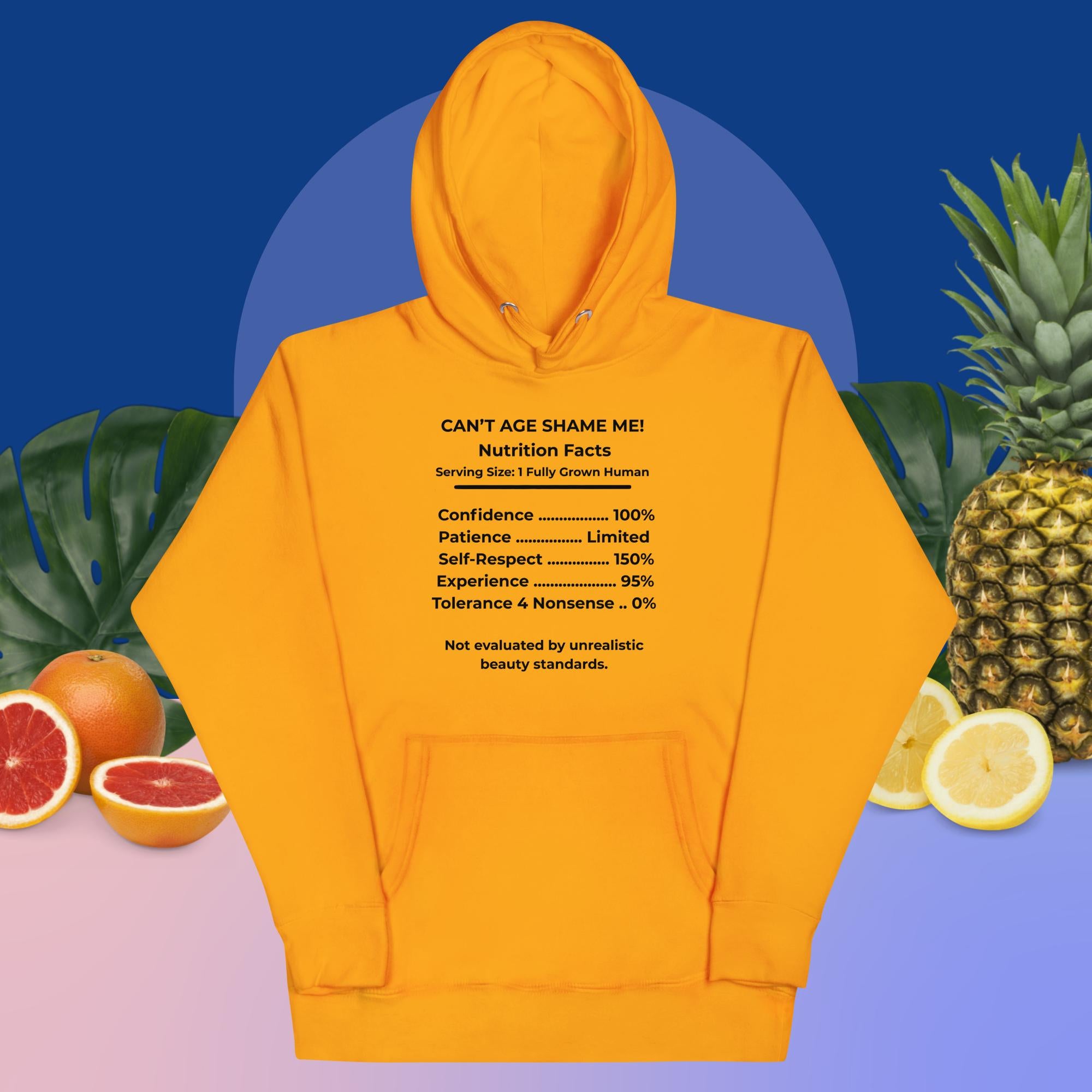 Team Gold Nutrition Facts Hoodie: Zero Nonsense (Black Text)

