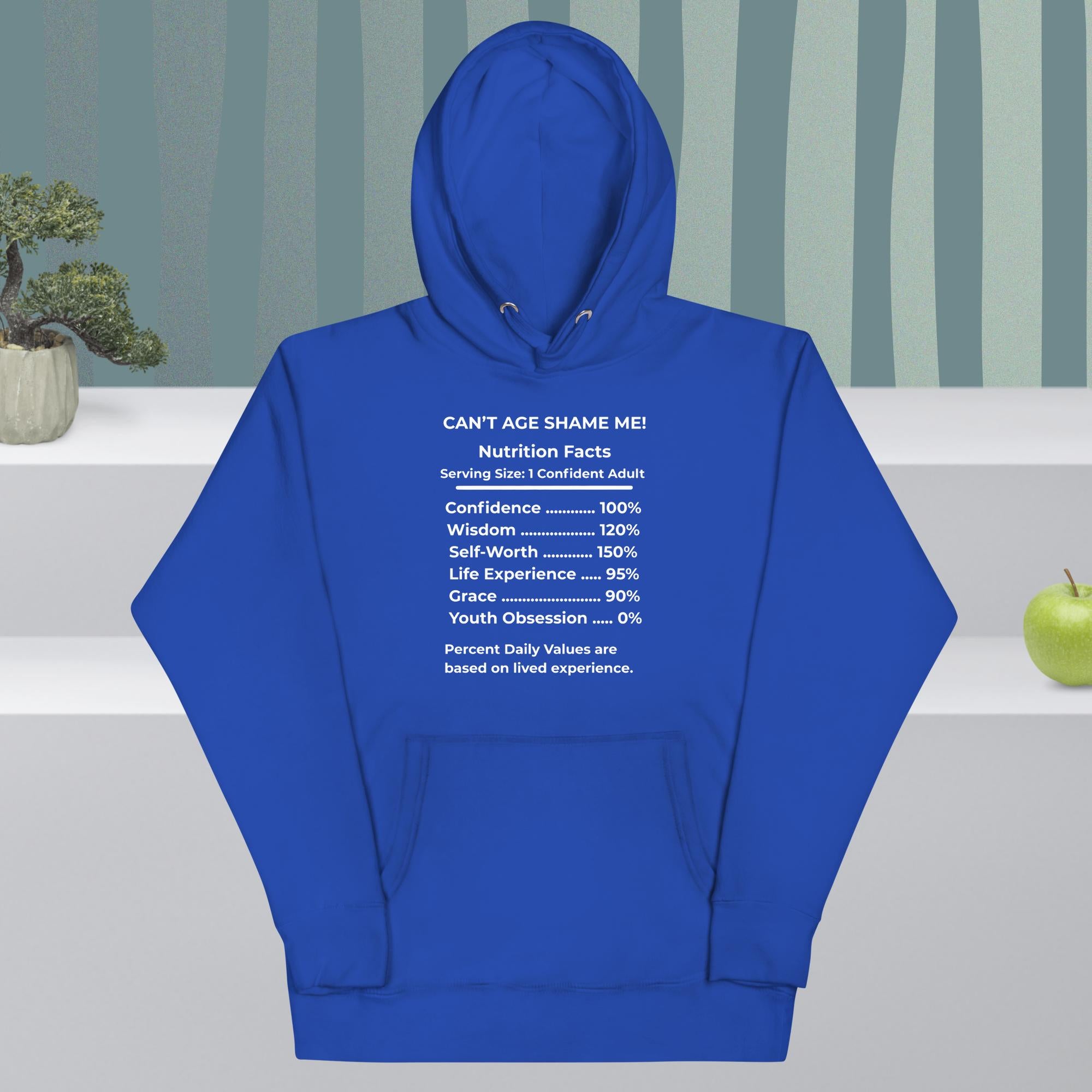 Team Royal Nutrition Facts Hoodie: Youth Not Required (white text)