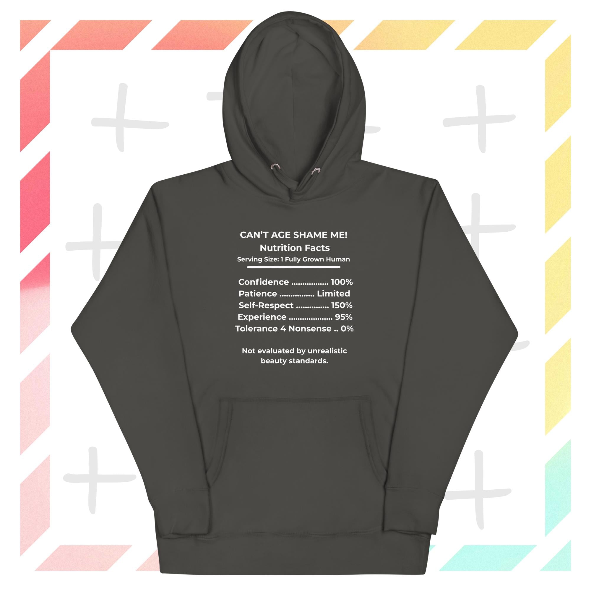 Vintage Black Nutrition Facts Hoodie: Zero Nonsense (White Text)

