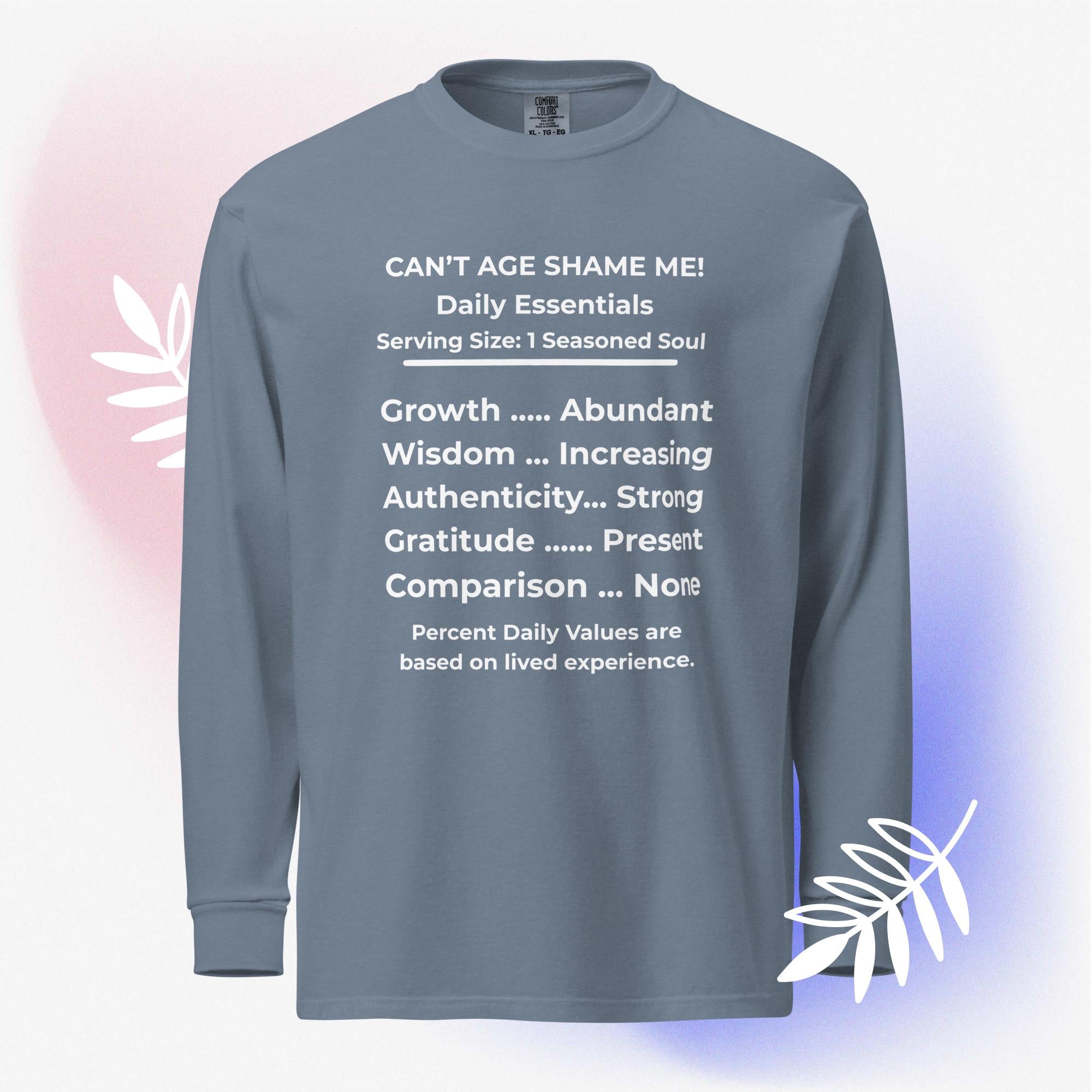 Blue Jean Nutrition Facts Long Sleeve Shirt: Zero Comparison (White Text)

