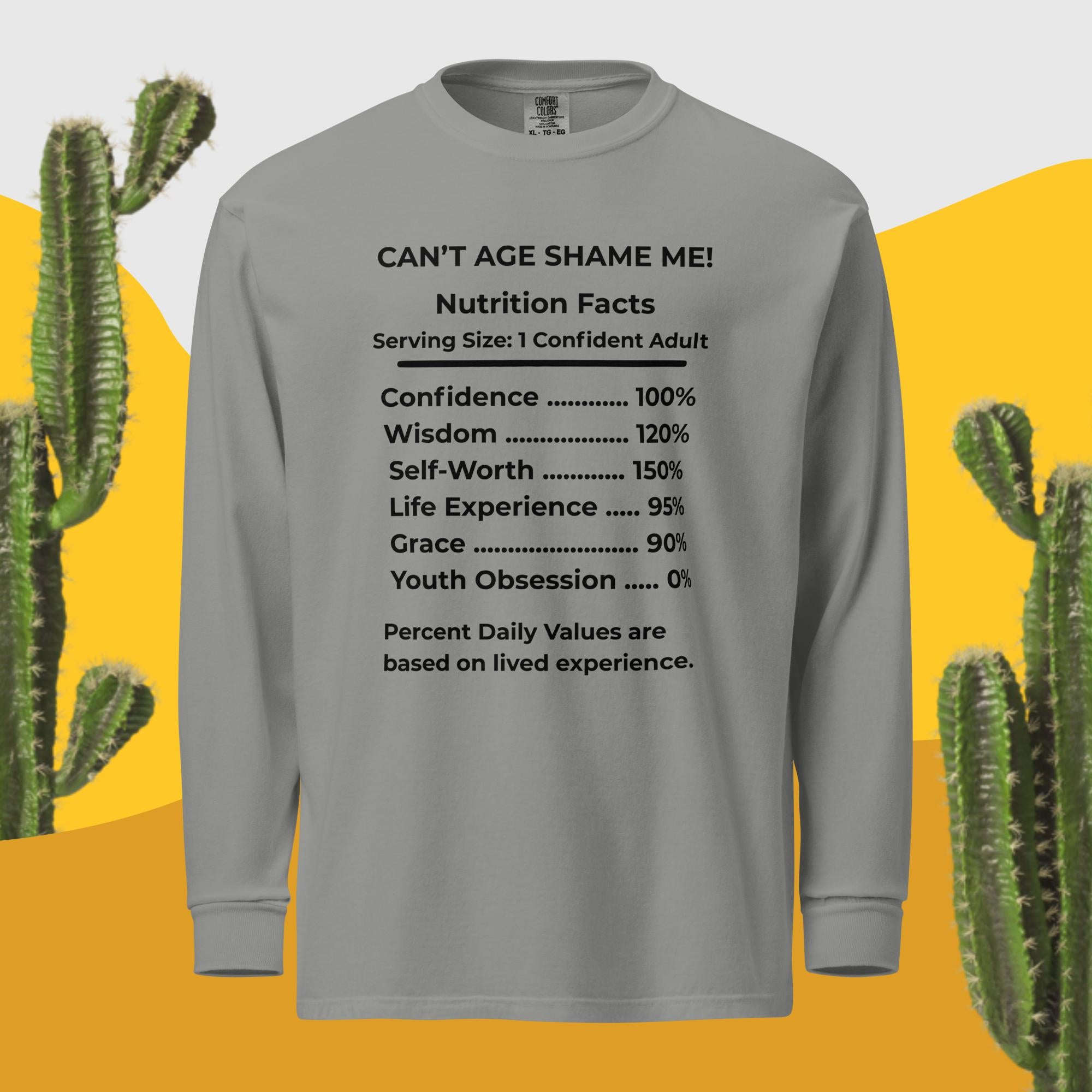 Gray Nutrition Facts Unisex Sweatshirt: Youth Not Required (Black Text)