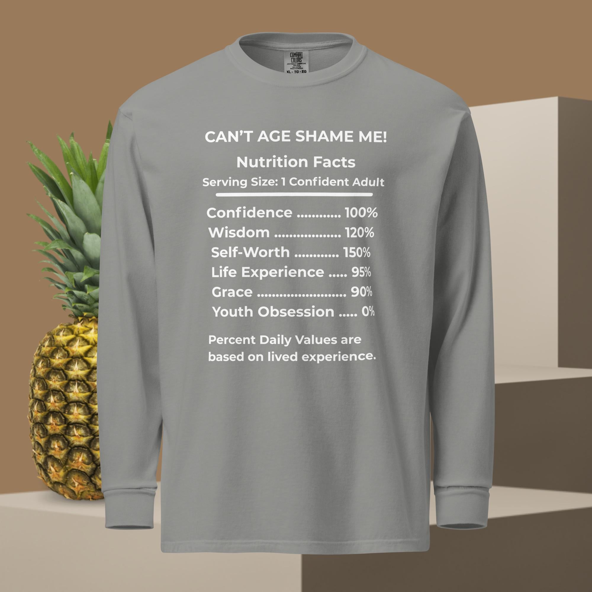 Gray Nutrition Facts Unisex Sweatshirt: Youth Not Required (White Text)

