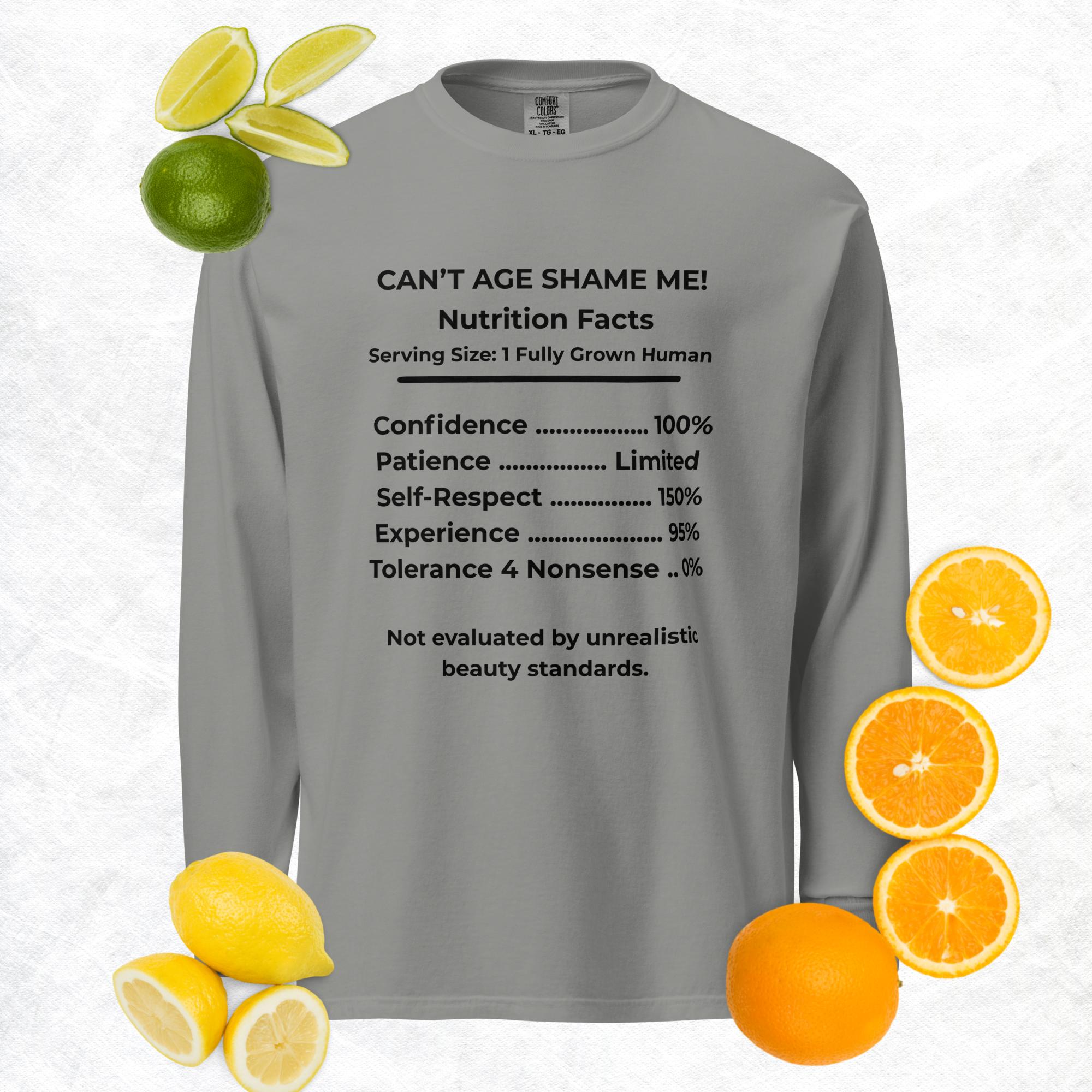 Gray Nutrition Facts Long Sleeve Shirt: Zero Nonsense (Black Text)