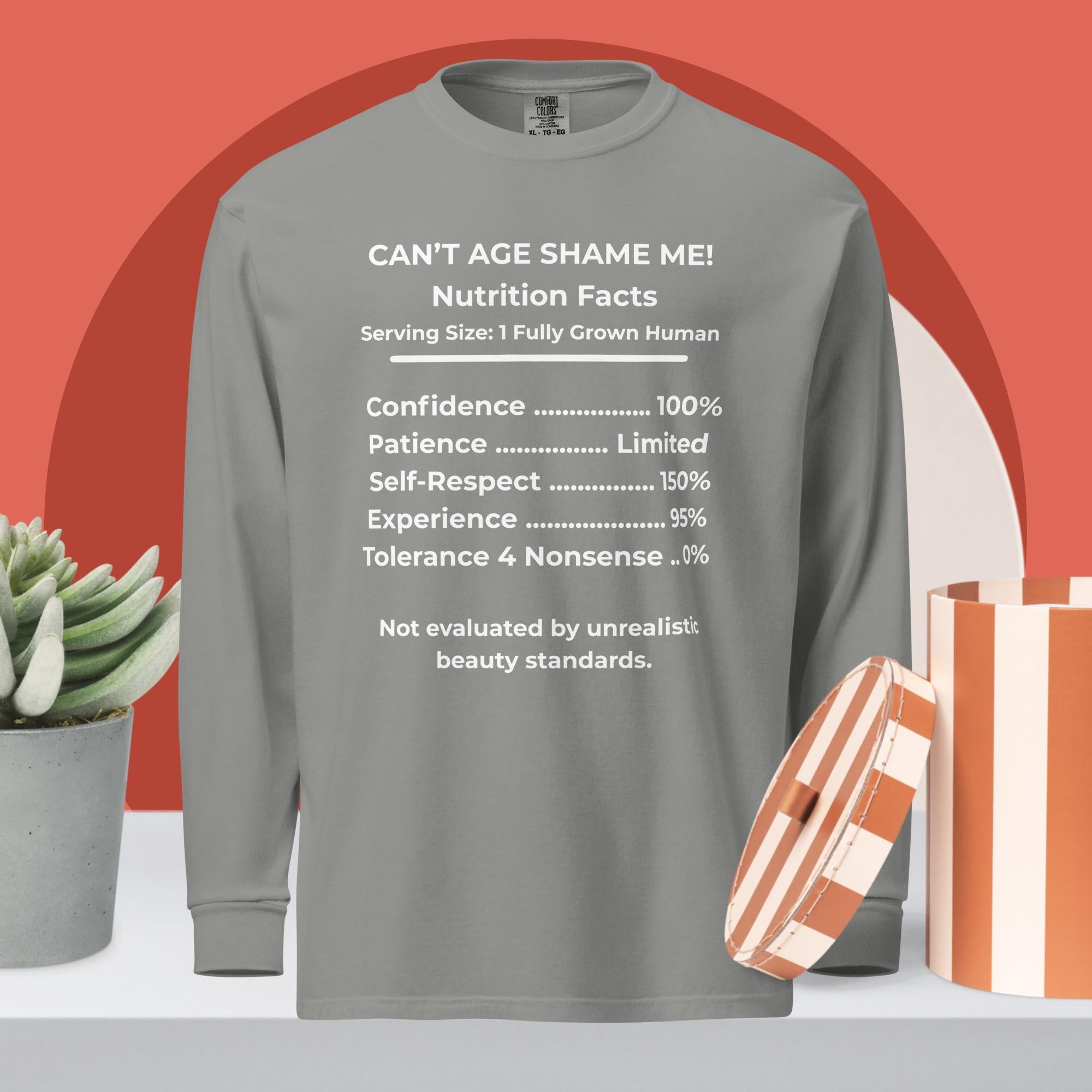 Gray Nutrition Facts Long Sleeve Shirt: Zero Nonsense (White Text)

