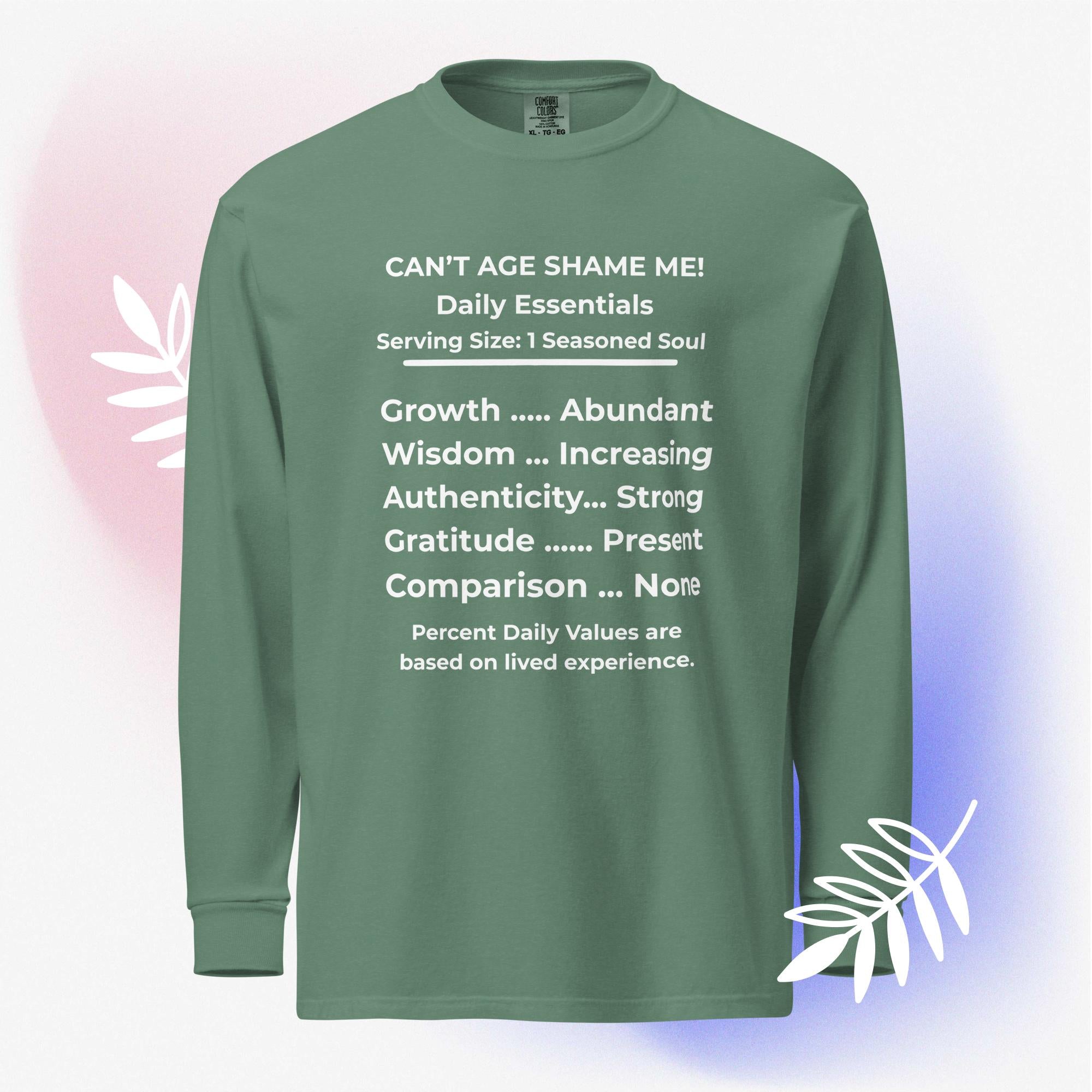 Light Green Nutrition Facts Long Sleeve Shirt: Zero Comparison (White Text)

