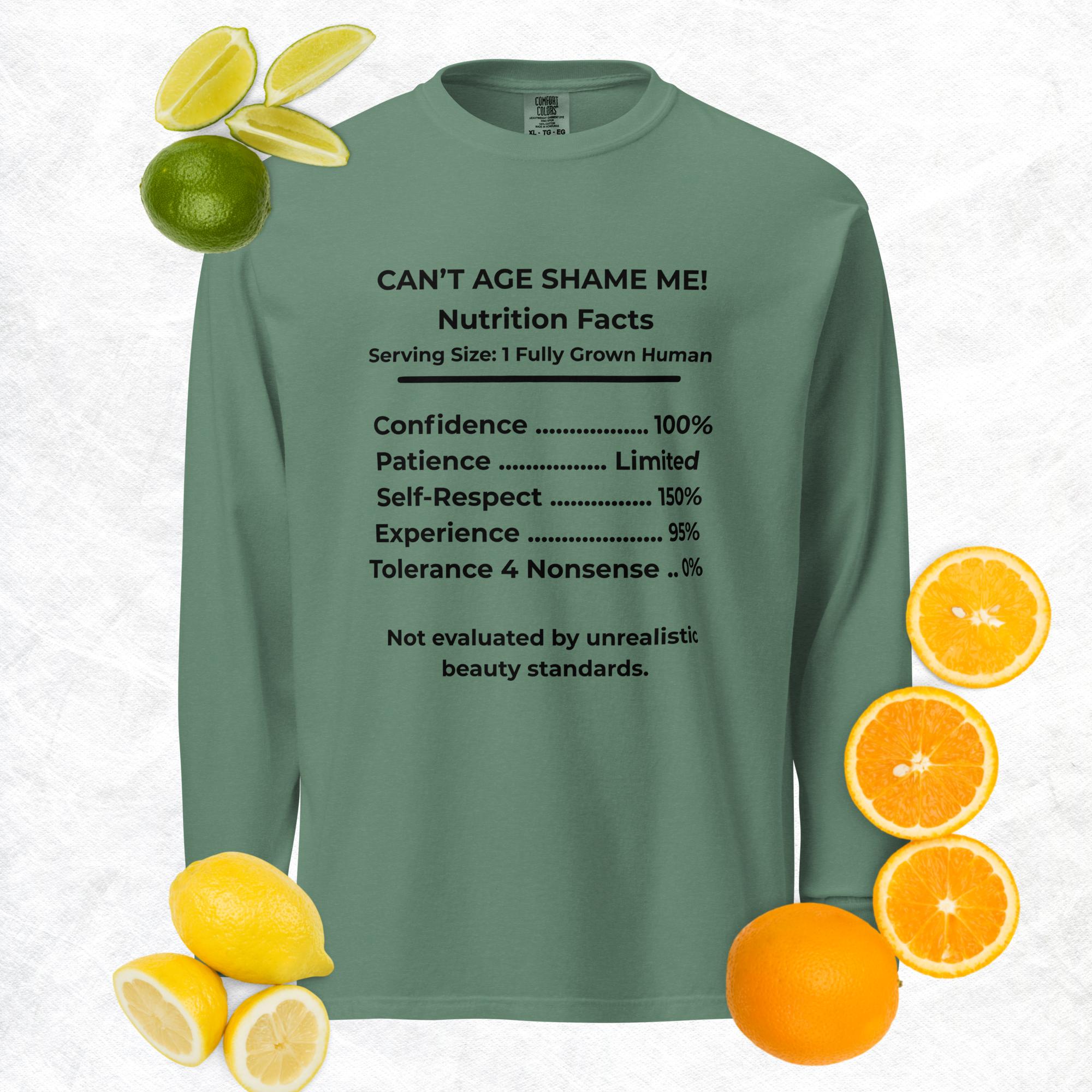 Light Green Nutrition Facts Long Sleeve Shirt: Zero Nonsense (Black Text)