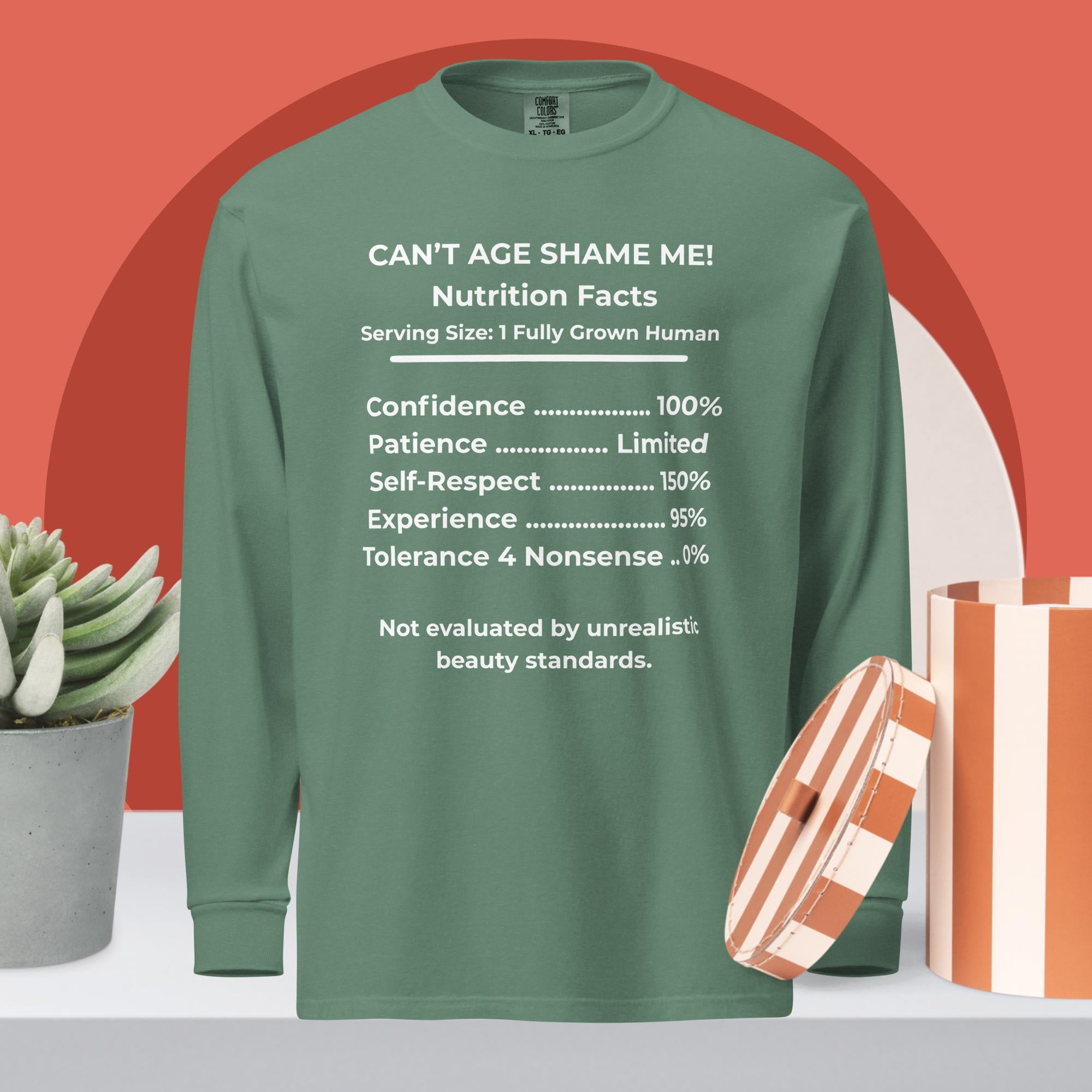 Light Green Nutrition Facts Long Sleeve Shirt: Zero Nonsense (White Text)

