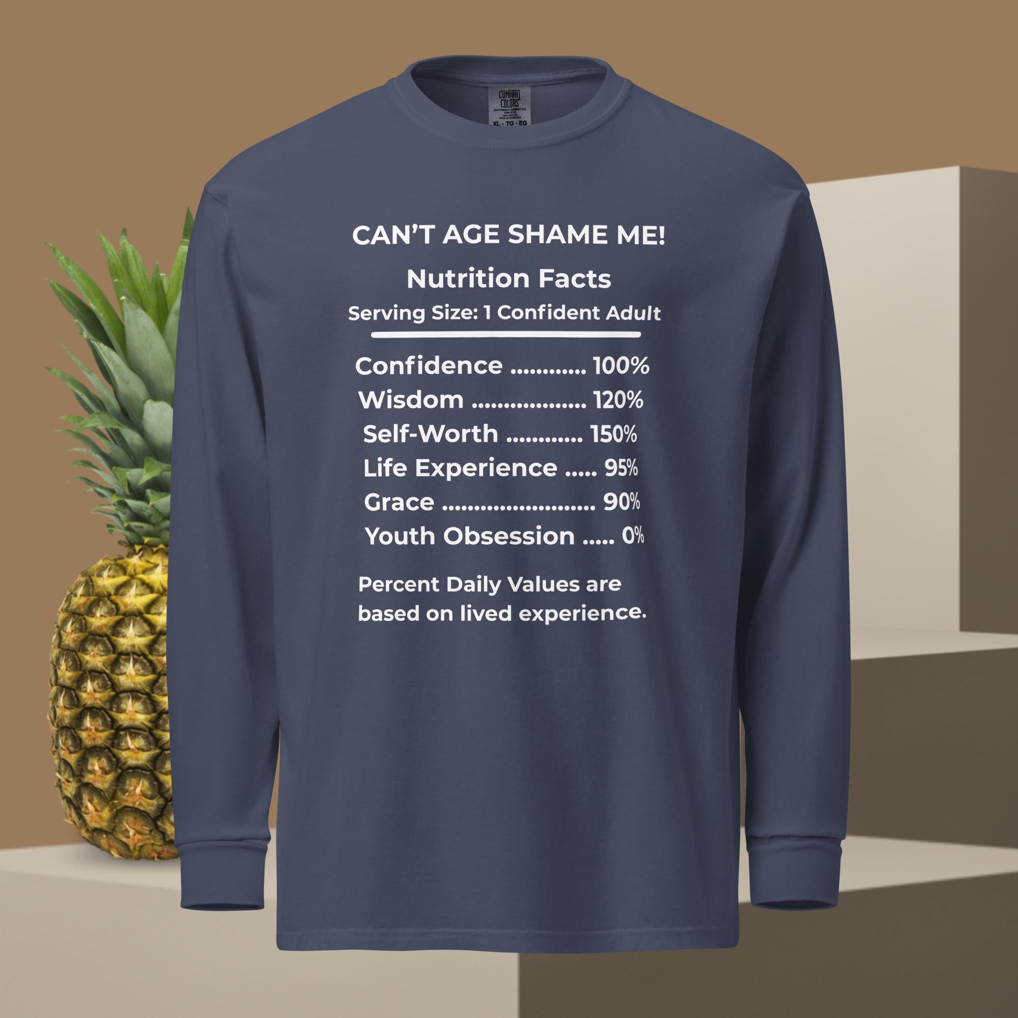 Navy Blue Nutrition Facts Unisex Sweatshirt: Youth Not Required (White Text)

