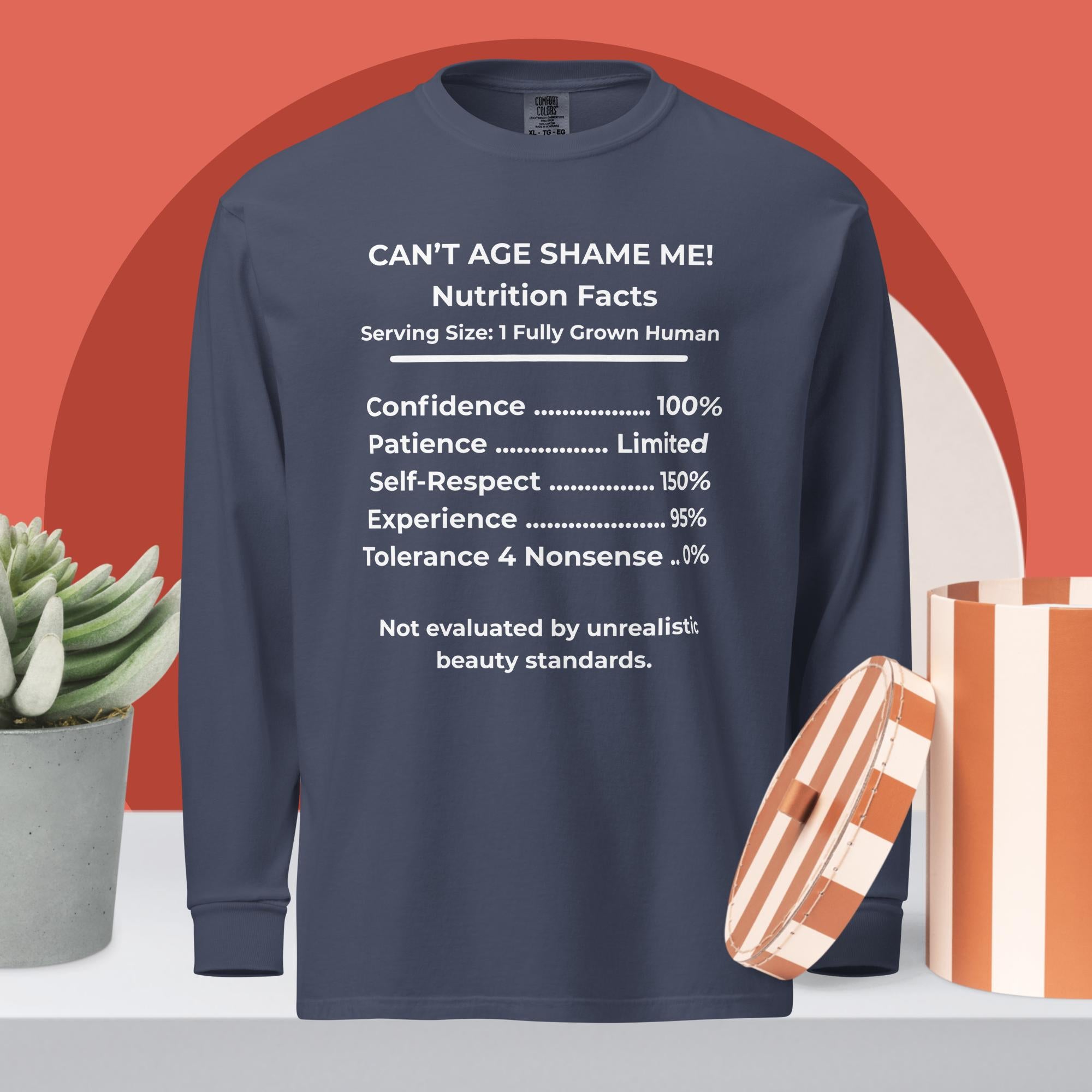 Navy Nutrition Facts Long Sleeve Shirt: Zero Nonsense (White Text)

