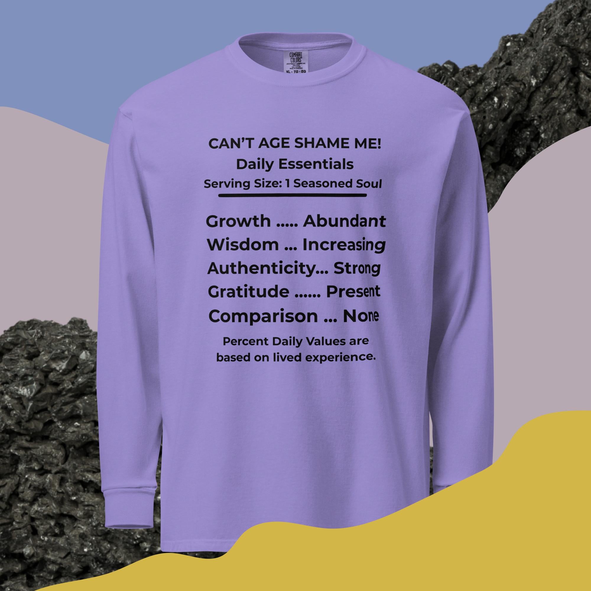 Violet Purple Nutrition Facts Long Sleeve Shirt: Zero Comparison (Black Text)

