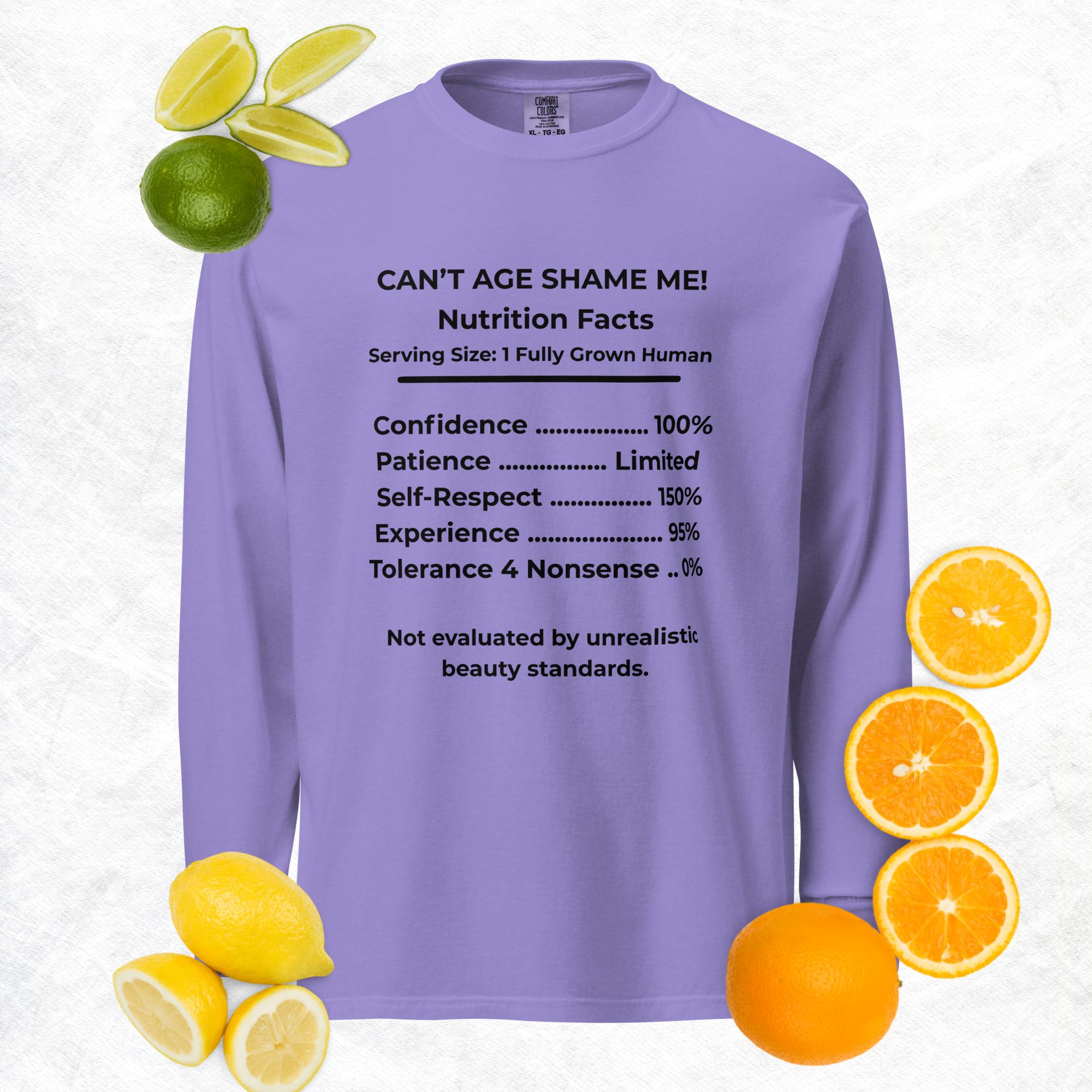 Violet  Nutrition Facts Long Sleeve Shirt: Zero Nonsense (Black Text)