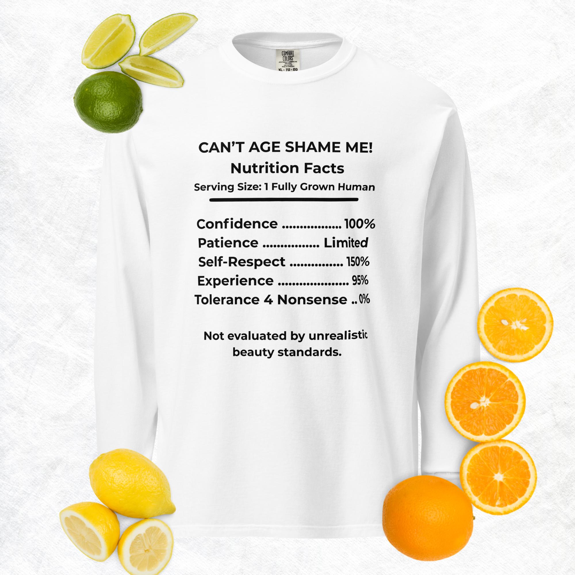 White  Nutrition Facts Long Sleeve Shirt: Zero Nonsense (Black Text)