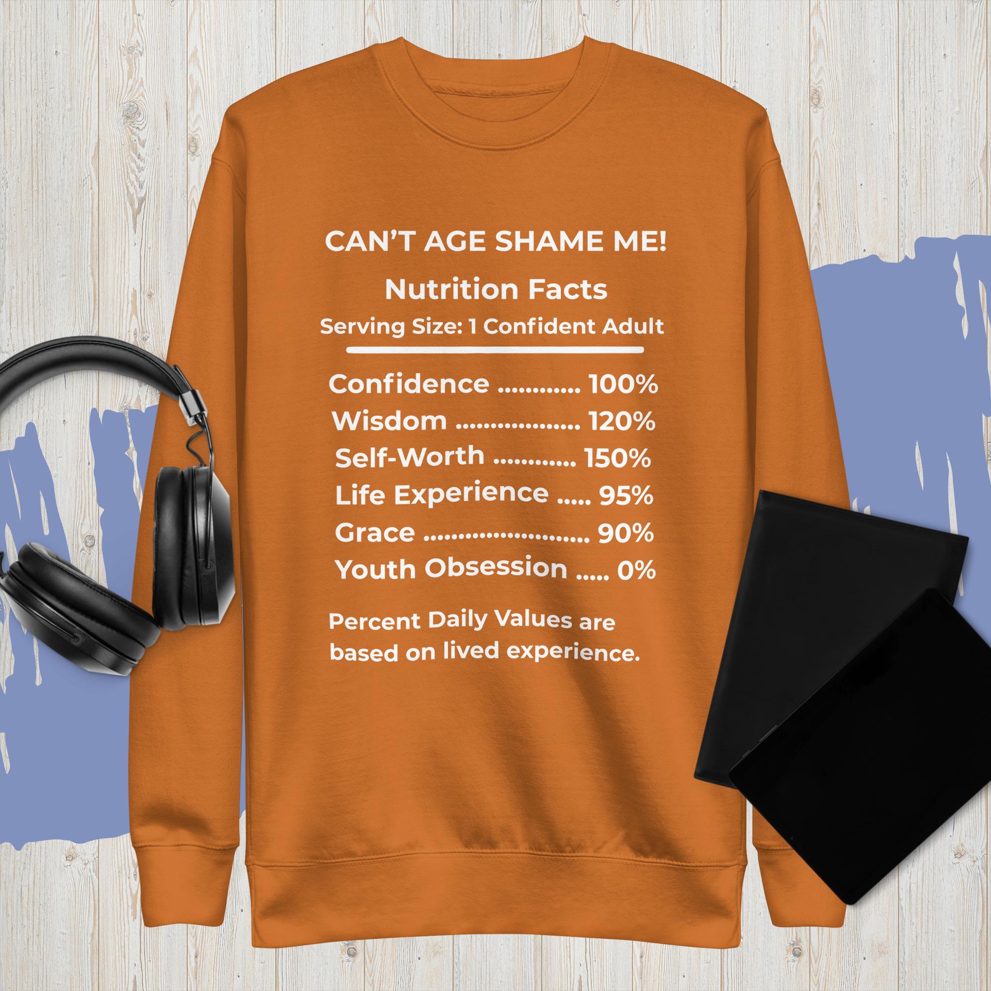 adobe Nutrition Facts Unisex Sweatshirt: Youth Not Required (White Text)

