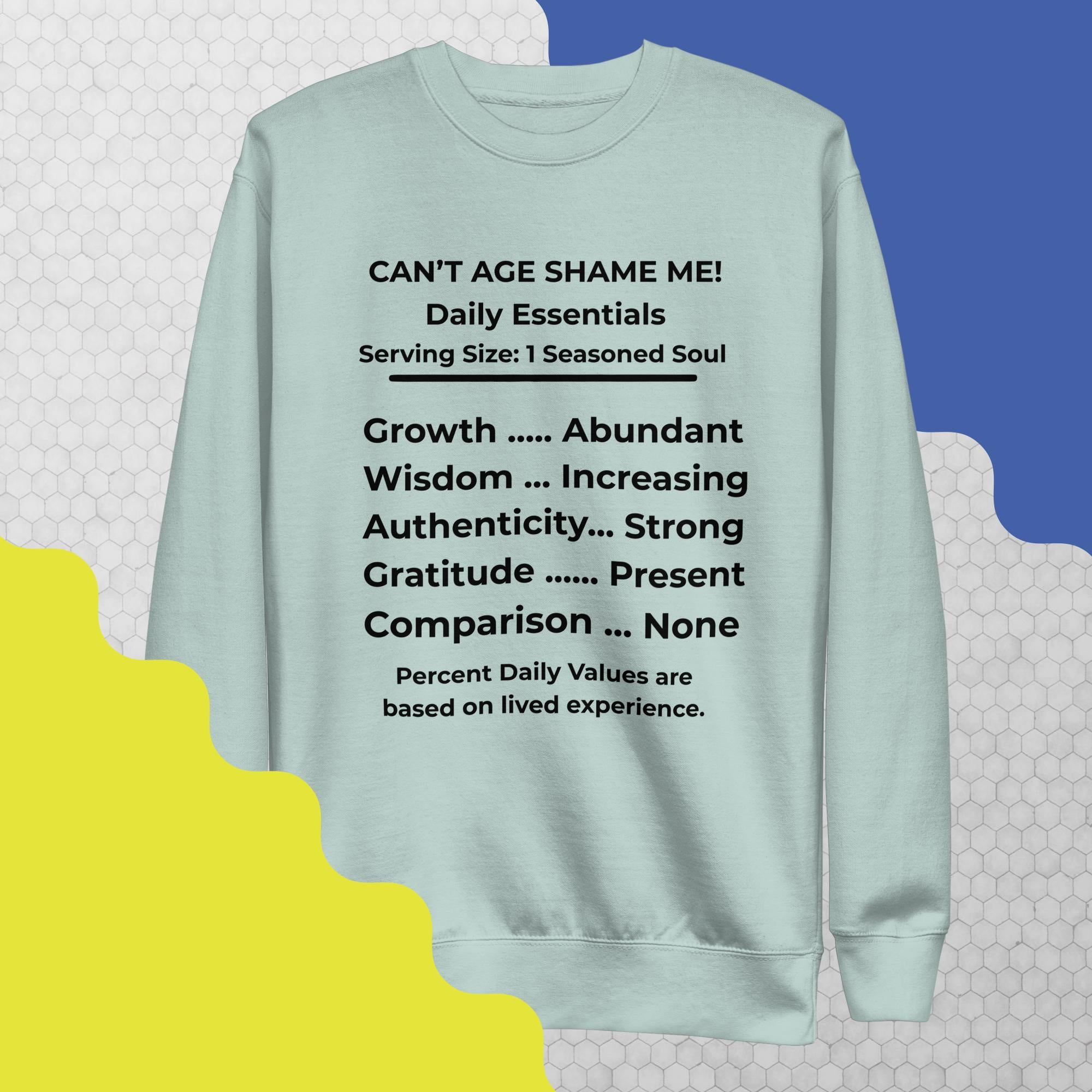 Greenish Blue Nutrition Facts Unisex Sweatshirt: Zero Comparison (Black Text)

