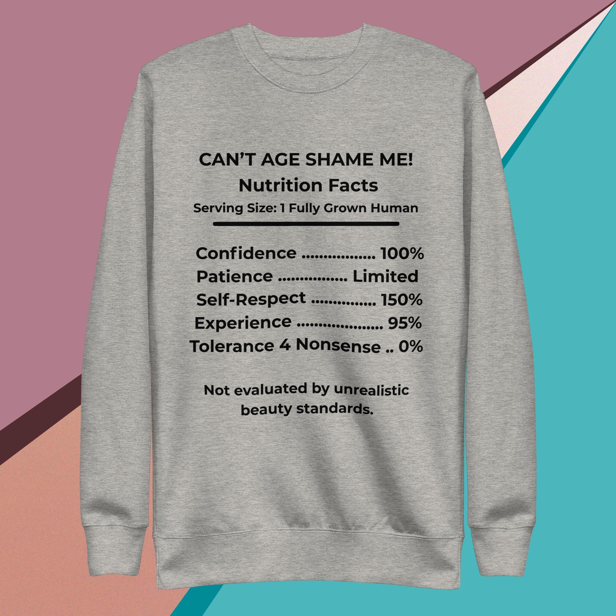 Gray Nutrition Facts Unisex Sweatshirt: Zero Nonsense (Black Text)

