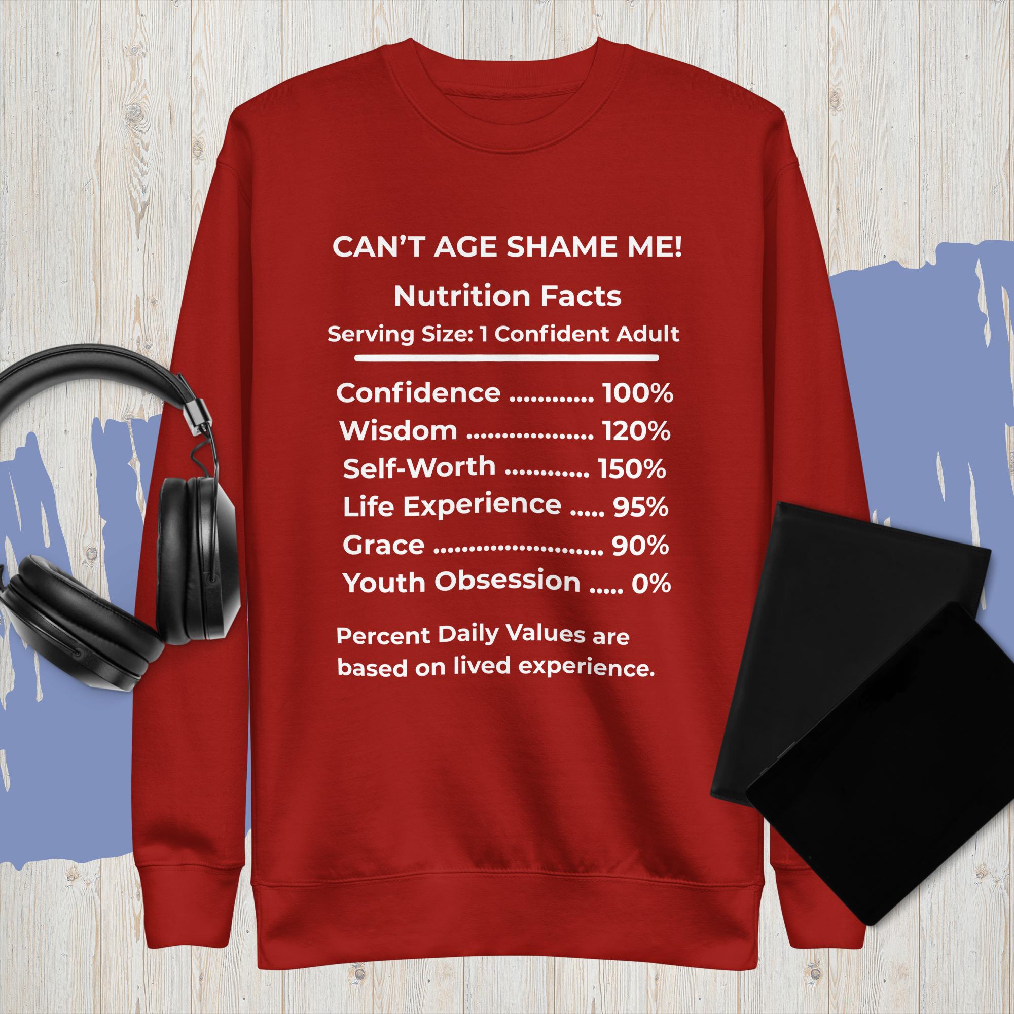 cardinal red  Nutrition Facts Unisex Sweatshirt: Youth Not Required (White Text)

