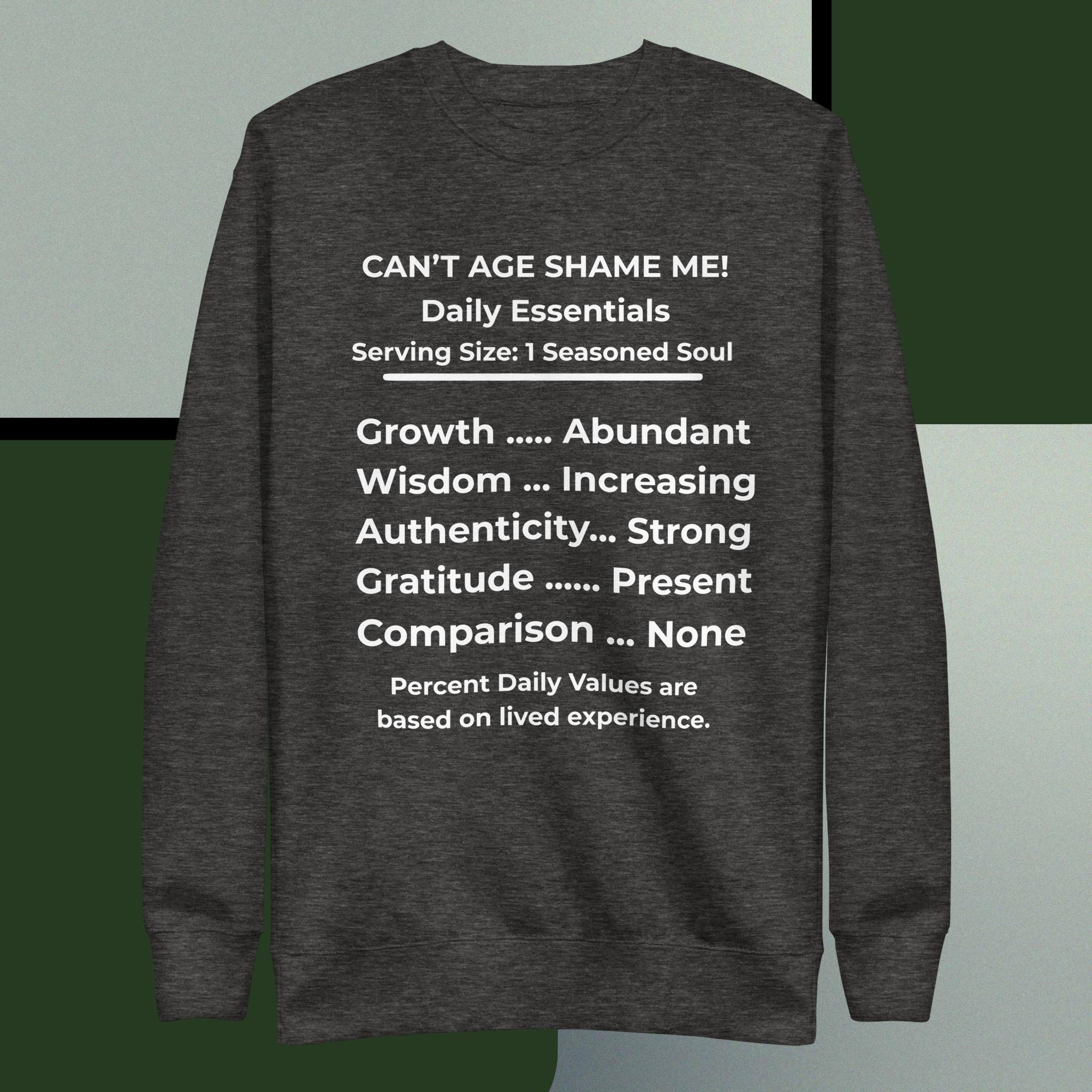 Charcoal Gray Nutrition Facts Unisex Sweatshirt: Zero Comparison (White Text)

