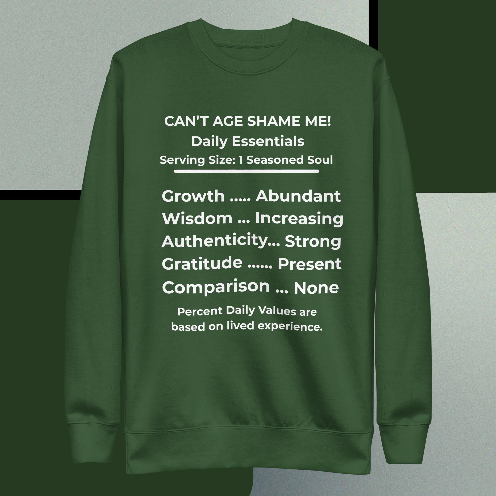 Forest Green Nutrition Facts Unisex Sweatshirt: Zero Comparison (White Text)

