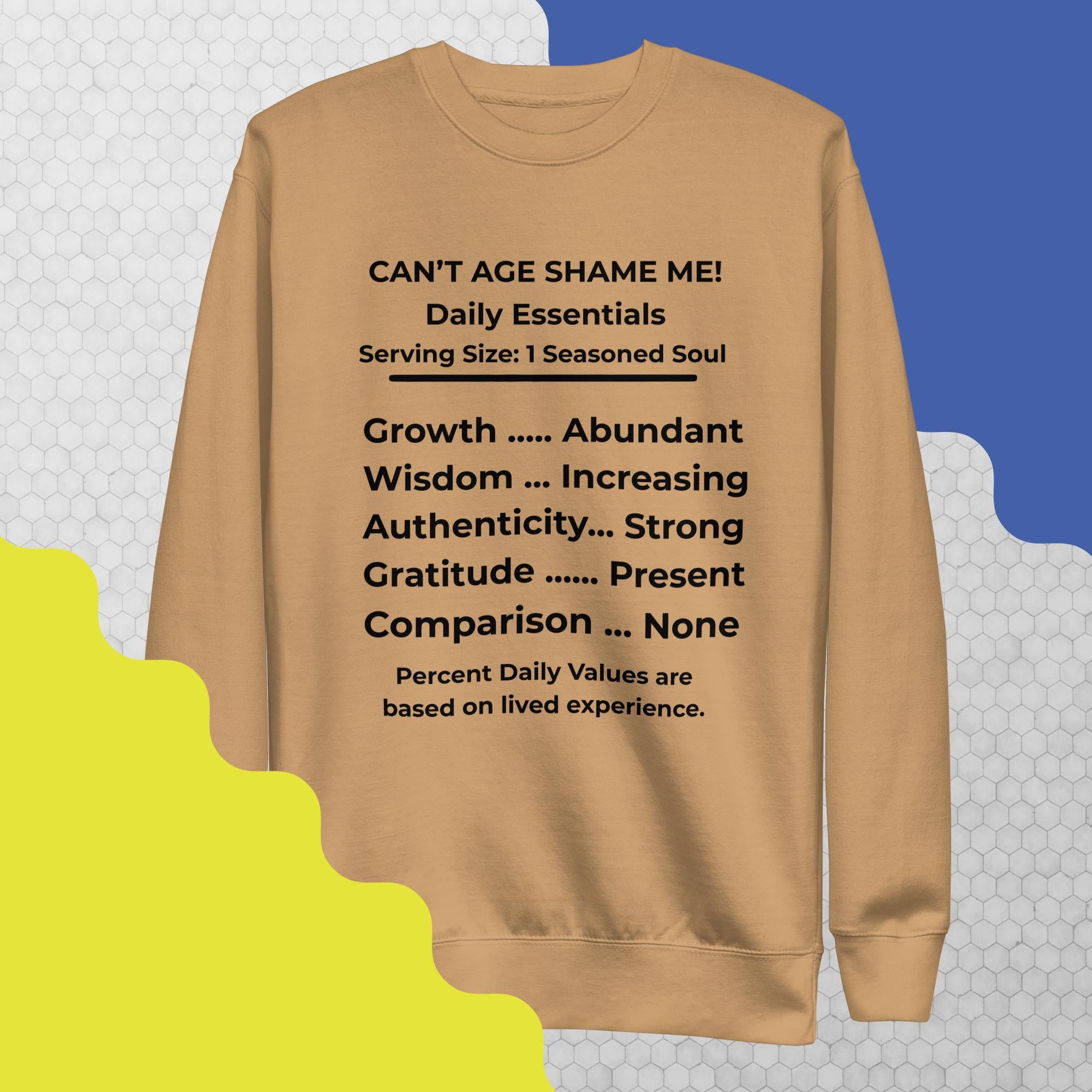 Khaki Nutrition Facts Unisex Sweatshirt: Zero Comparison (Black Text)

