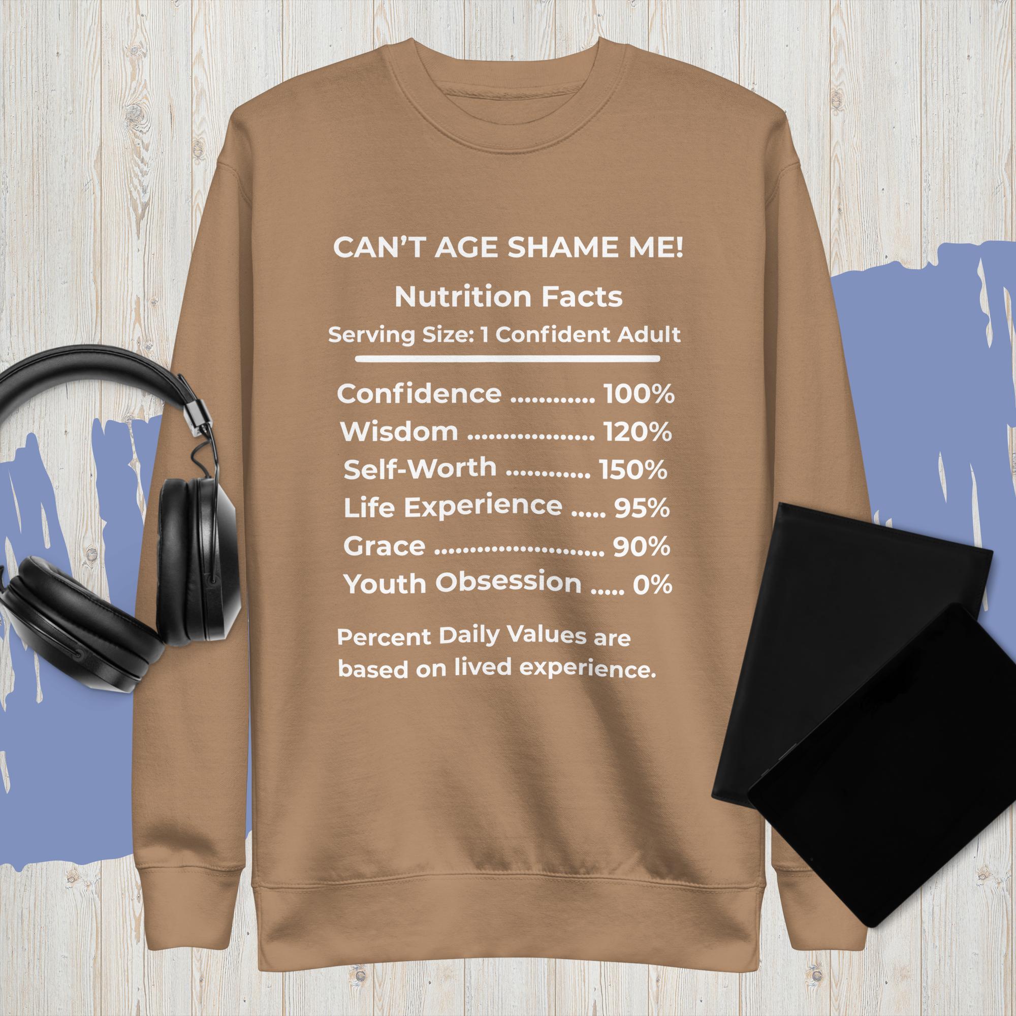 latte  Nutrition Facts Unisex Sweatshirt: Youth Not Required (White Text)

