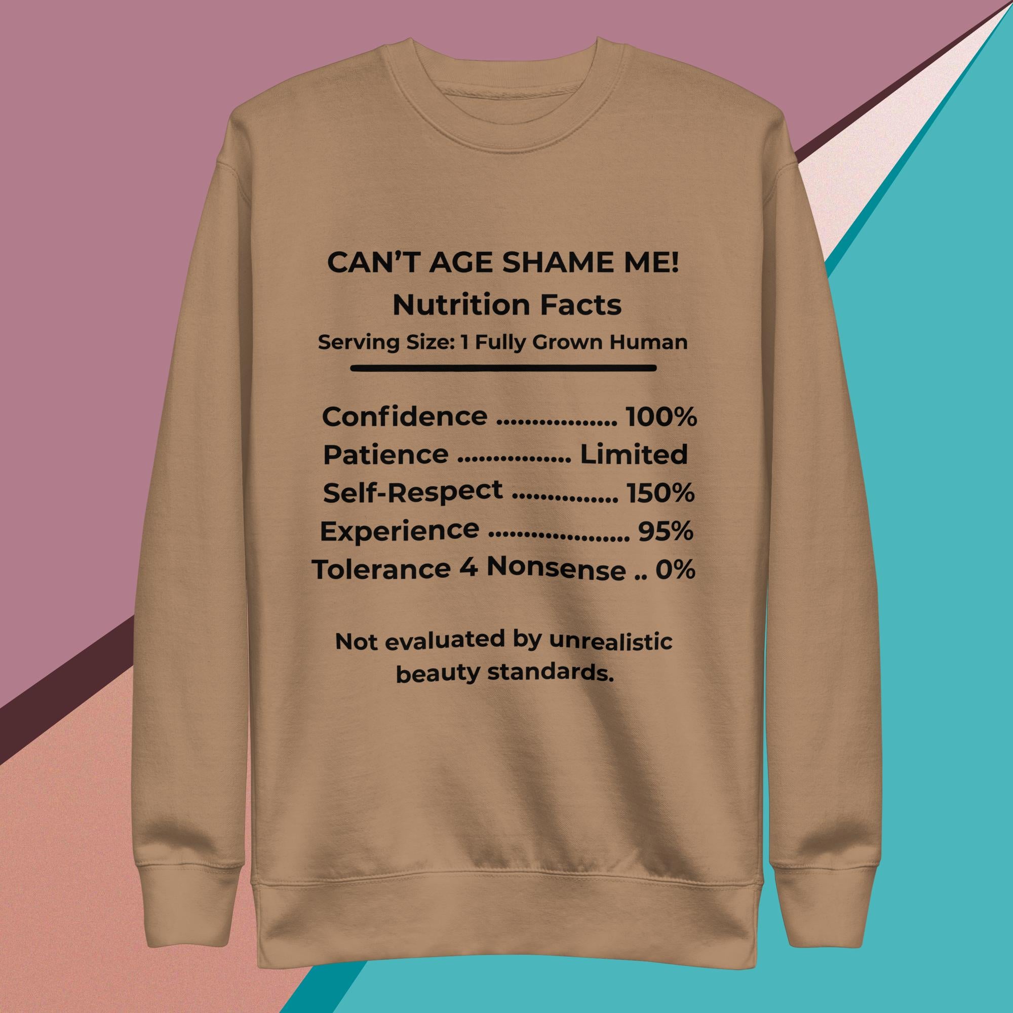 Latte Nutrition Facts Unisex Sweatshirt: Zero Nonsense (Black Text)

