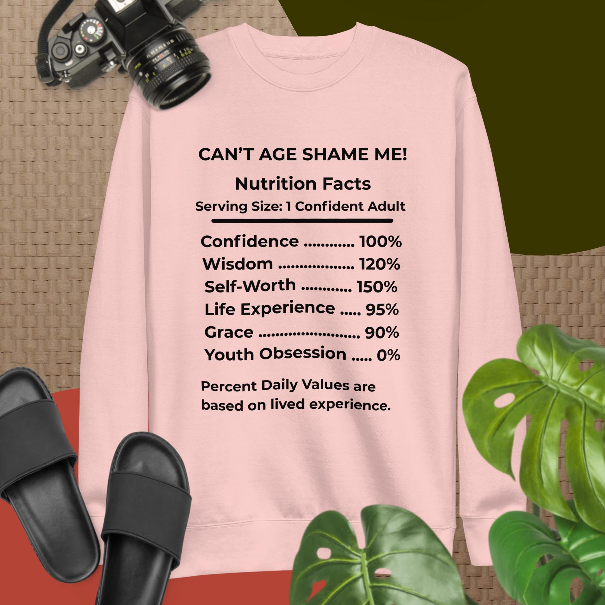 Light Pink Nutrition Facts Unisex Sweatshirt: Youth Not Required (Black Text)