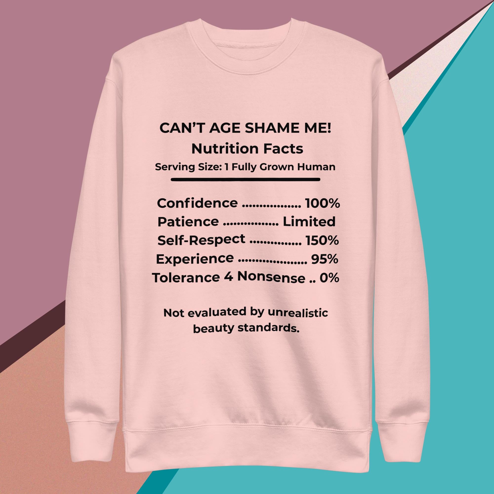 Light Pink Nutrition Facts Unisex Sweatshirt: Zero Nonsense (Black Text)

