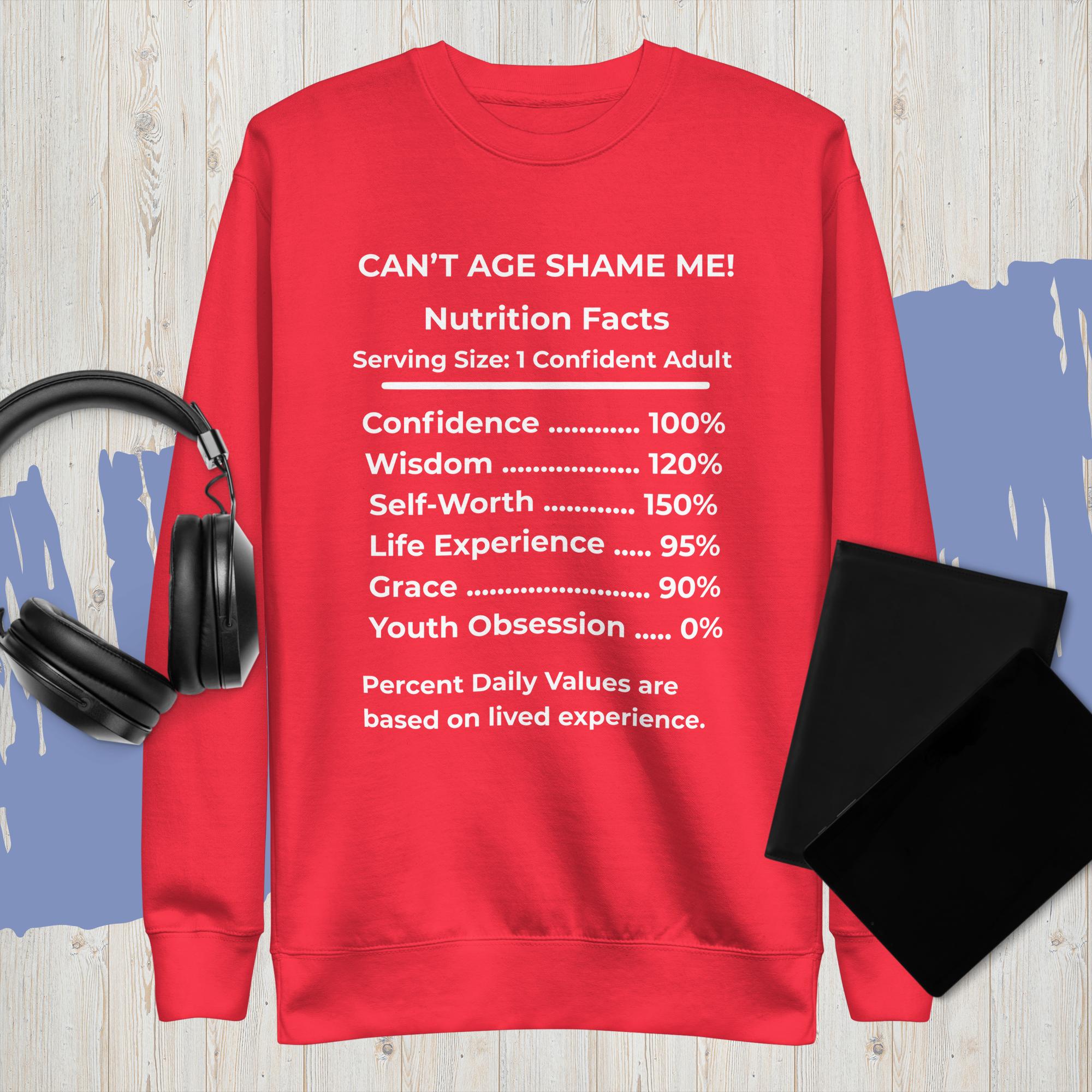 team red Nutrition Facts Unisex Sweatshirt: Youth Not Required (White Text)

