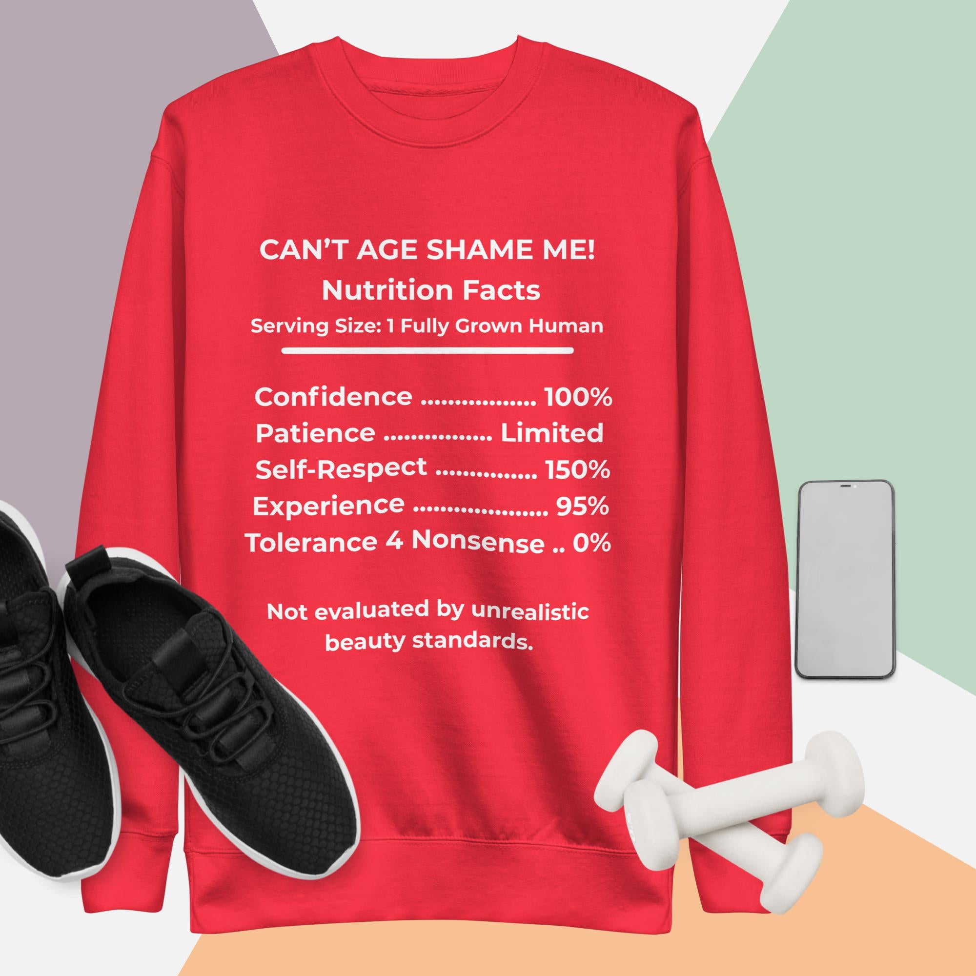 Team red Nutrition Facts Unisex Sweatshirt: Zero Nonsense (White Text)