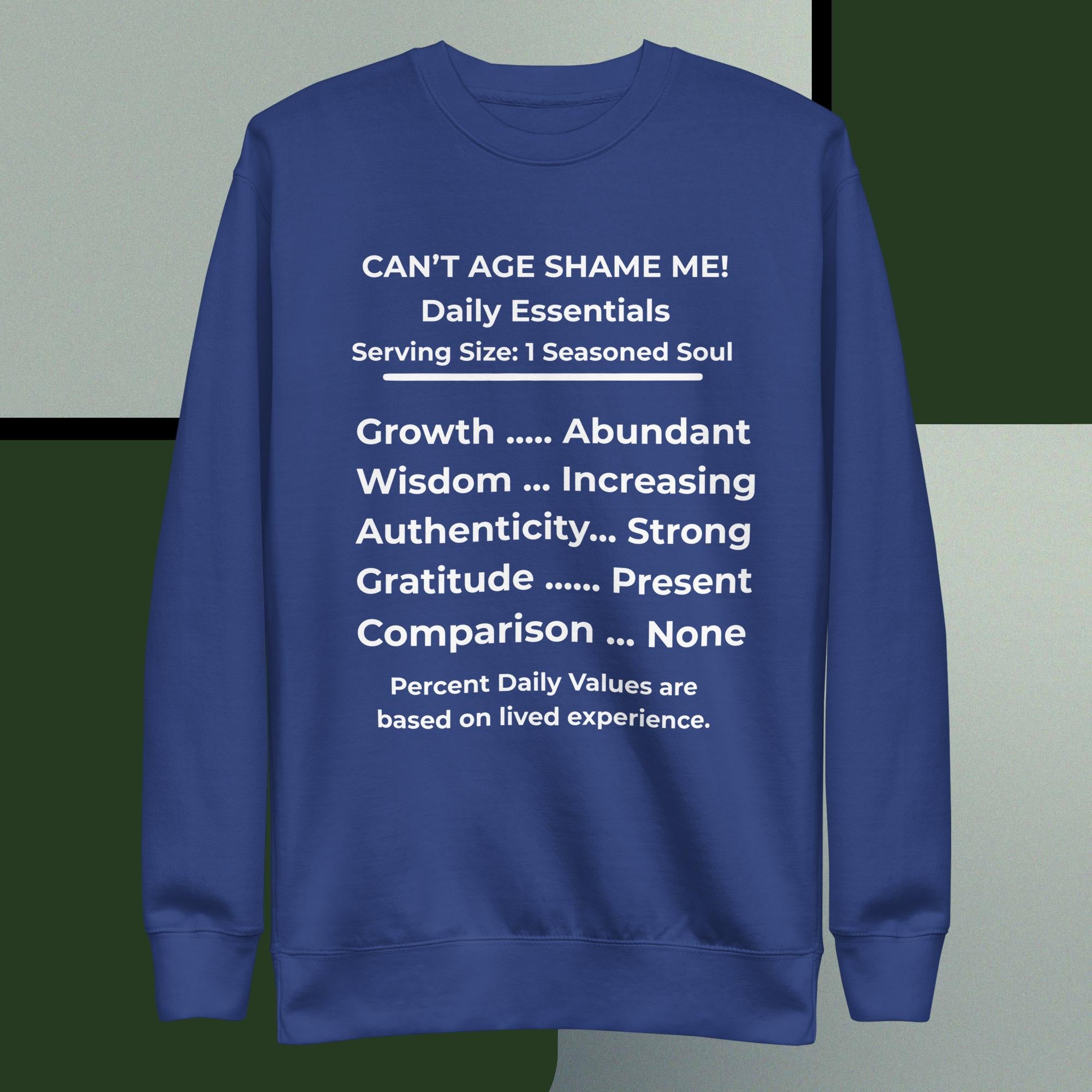Royal Blue Nutrition Facts Unisex Sweatshirt: Zero Comparison (White Text)

