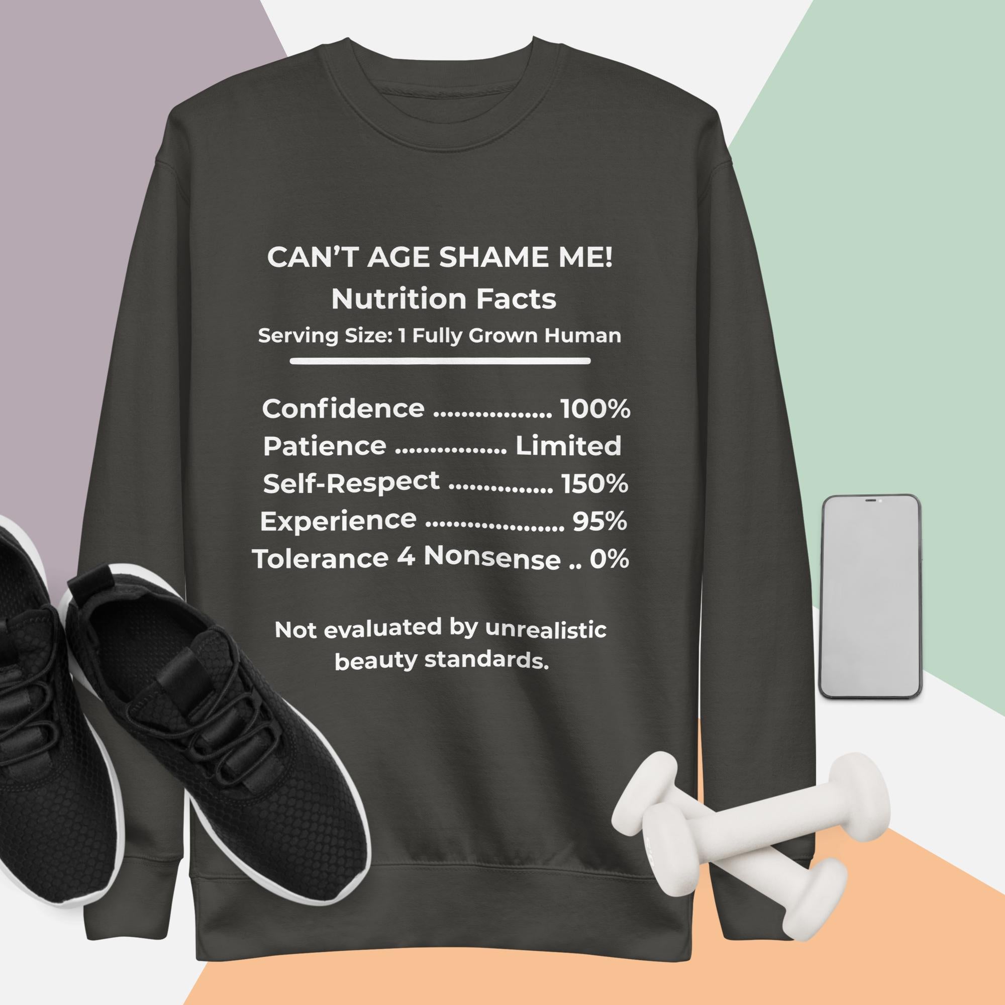 Vintage Black Nutrition Facts Unisex Sweatshirt: Zero Nonsense (White Text)