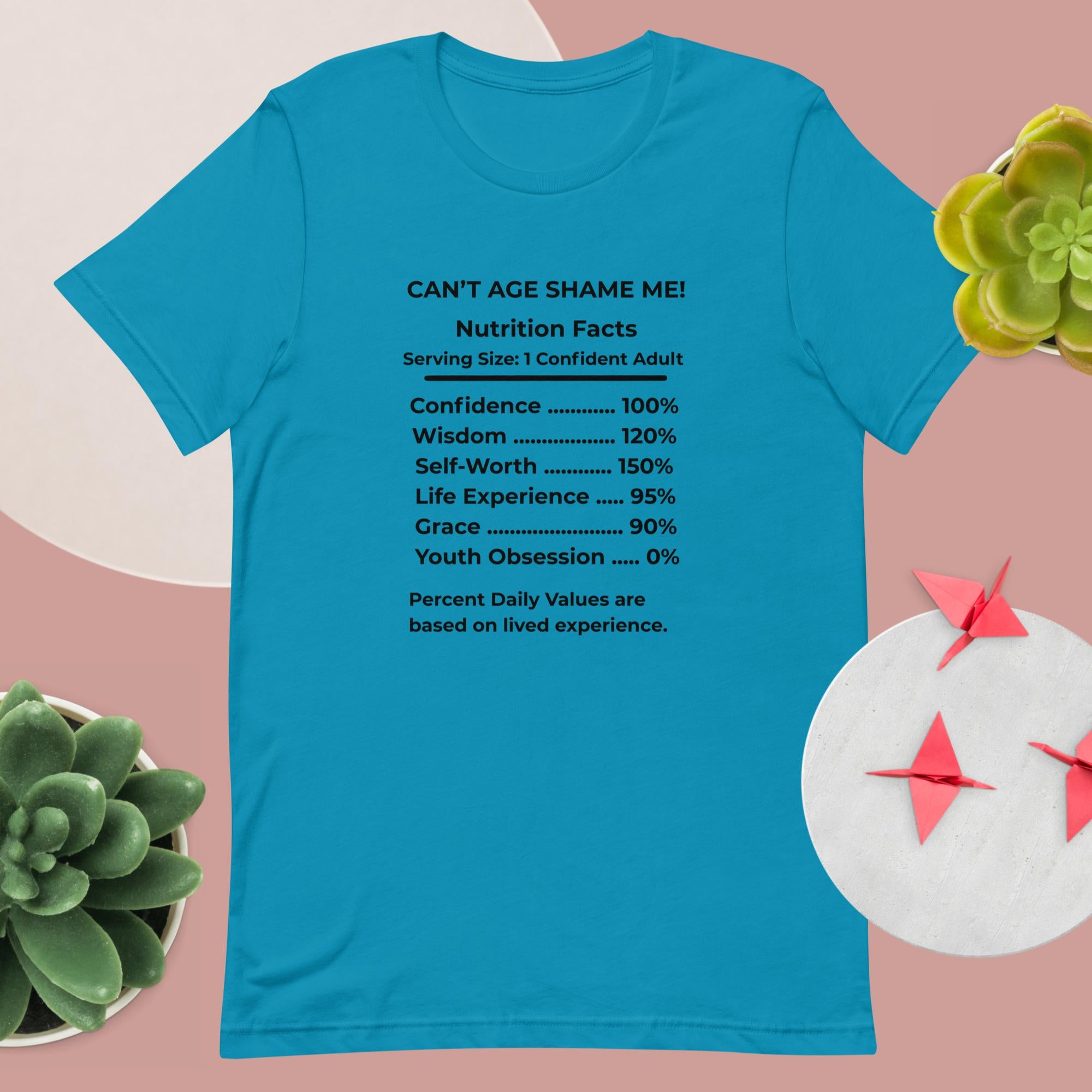 Aqua Nutrition Facts Unisex T-Shirt: Youth Not Required (Black Text)

