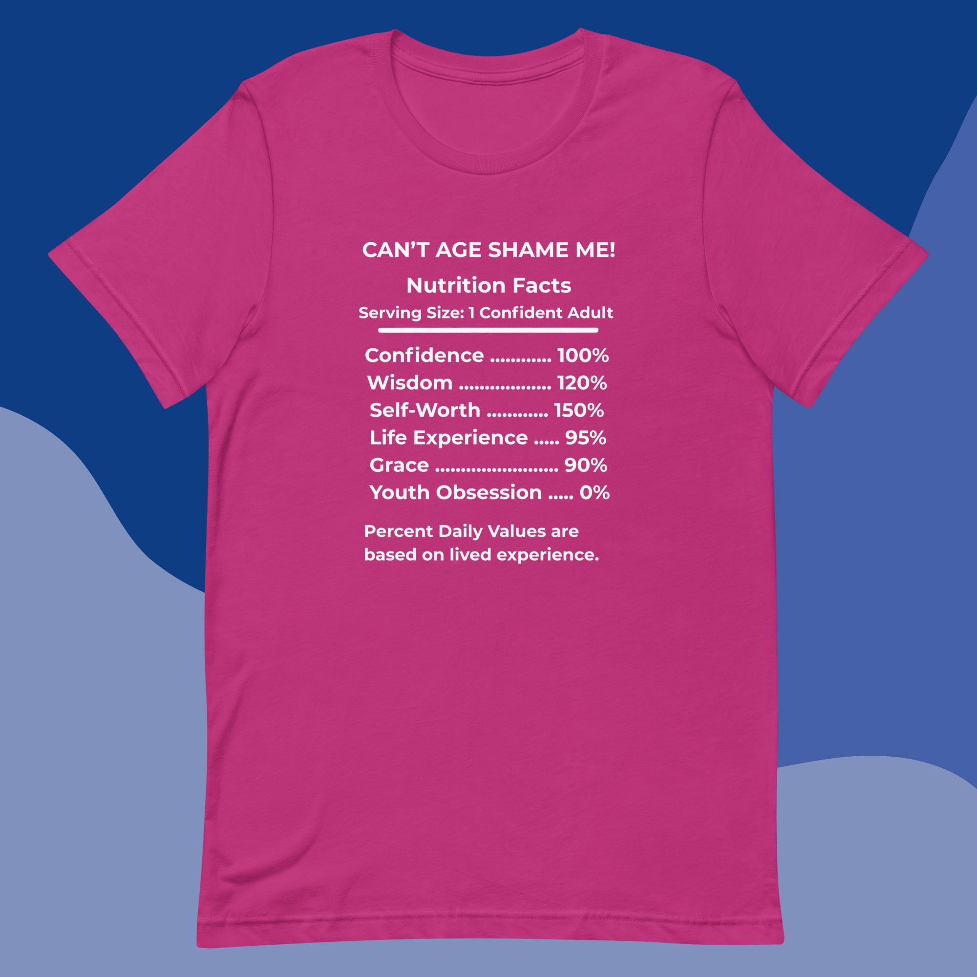 Berry Nutrition Facts Unisex T-Shirt: Youth Not Required (White Text)

