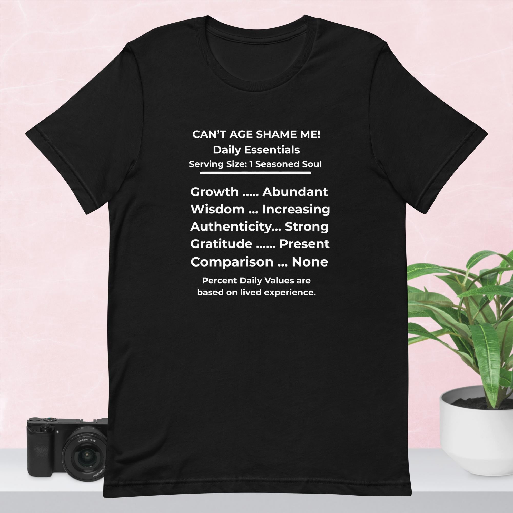 Black Nutrition Facts Unisex T-Shirt: Zero Comparison (White Text)


