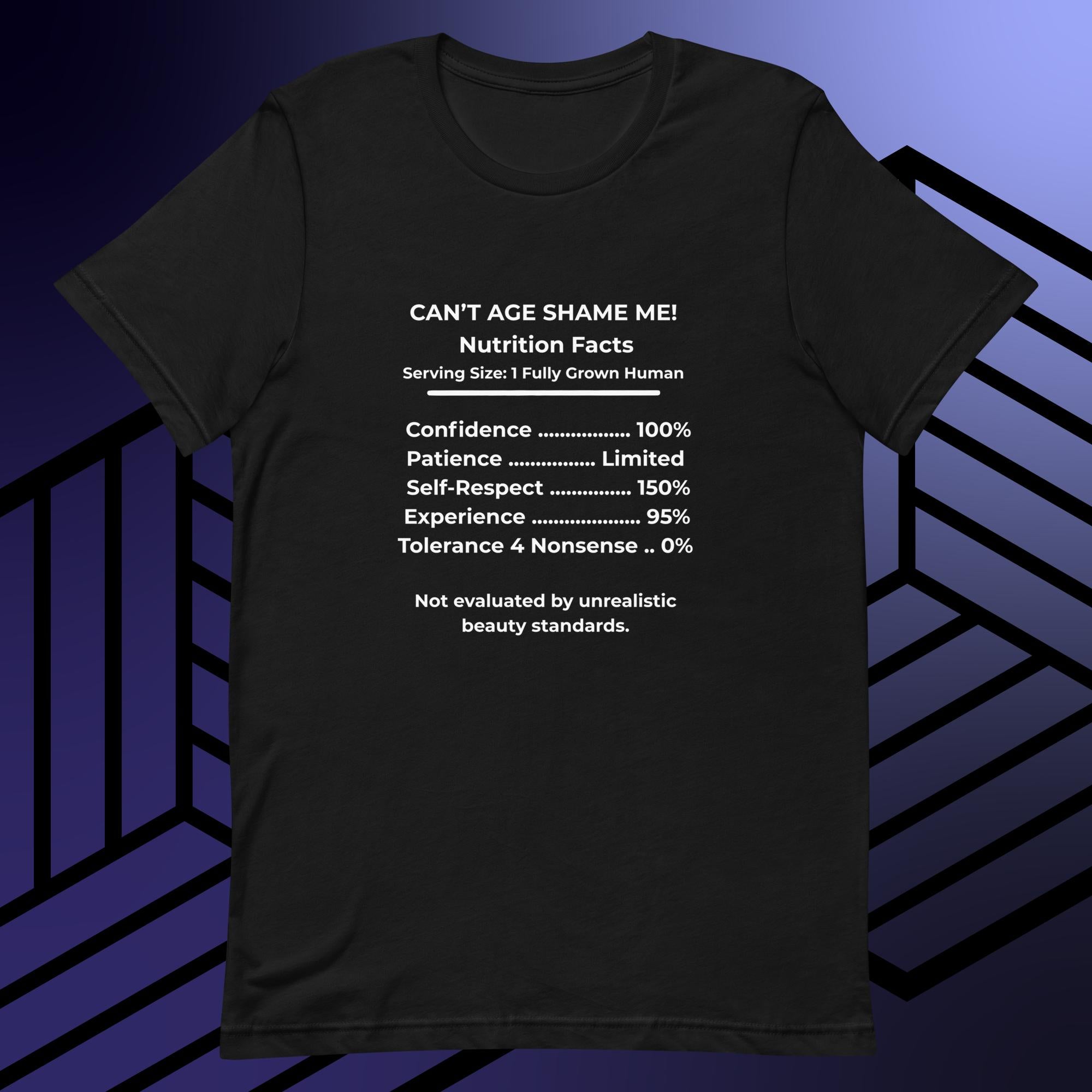 Black Nutrition Facts Unisex T- Shirt: Zero Nonsense (White Text)

